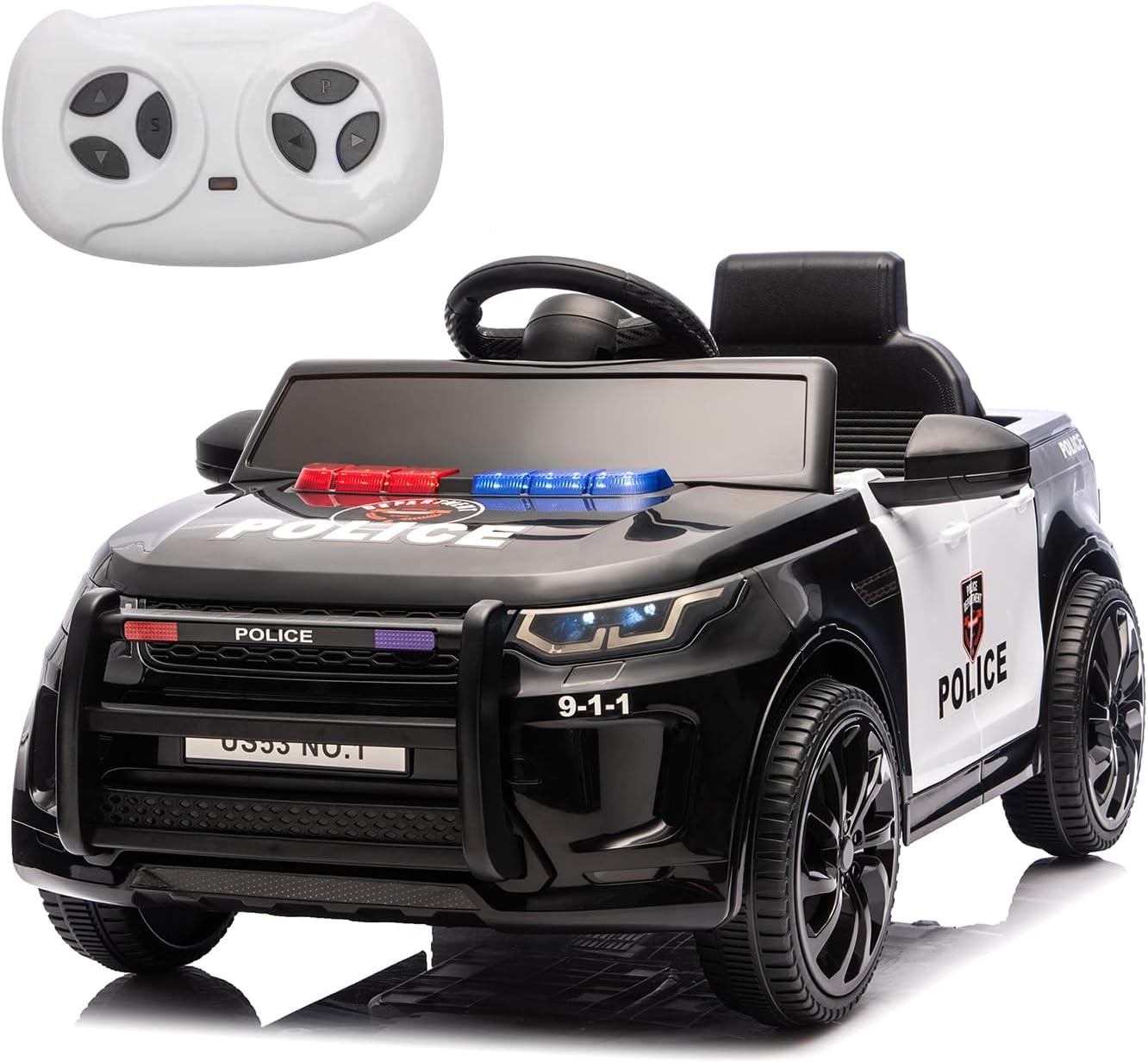 12V 4.5Ah Kids Electric Police Car Ride on with Remote Control, LED Flashing Lig