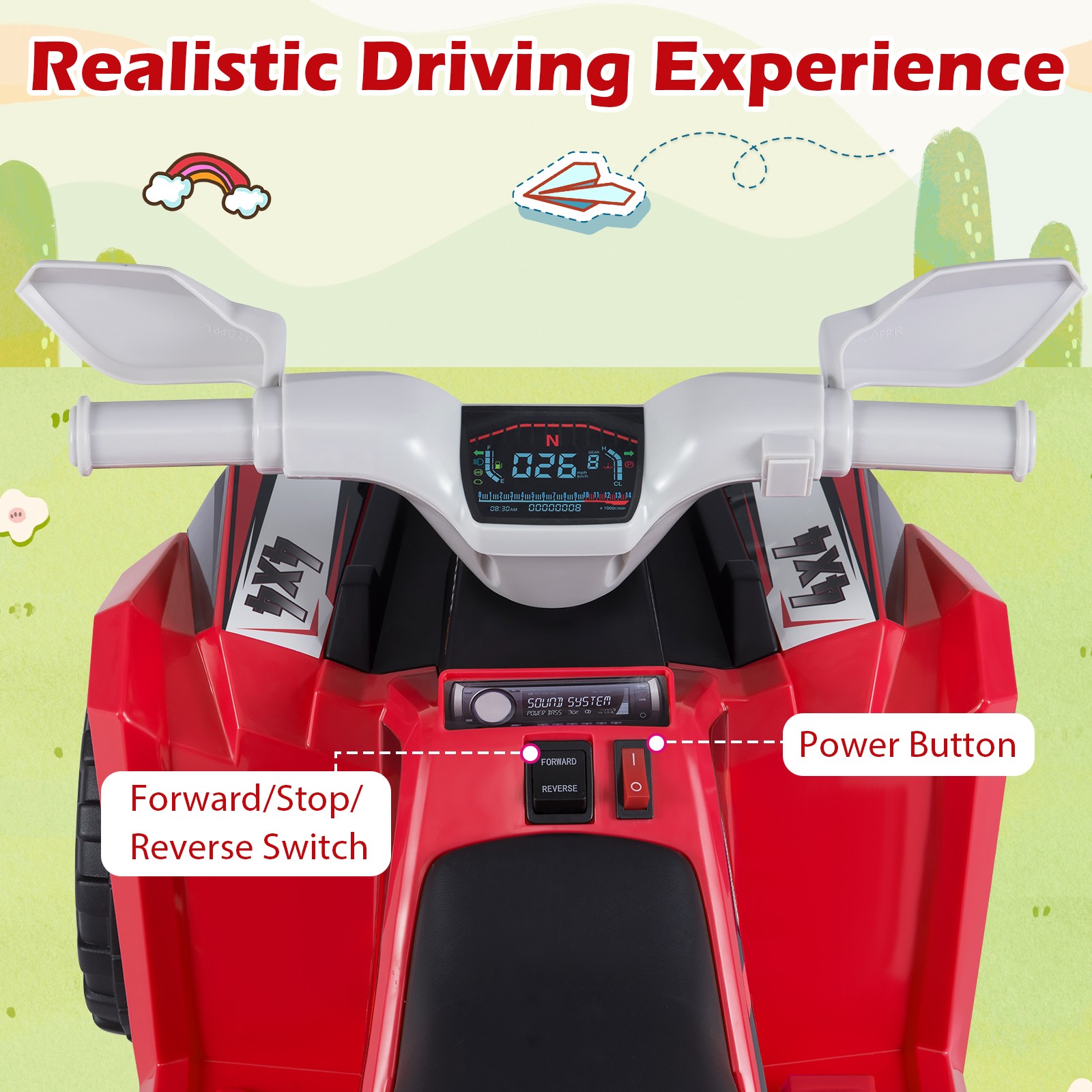 Kids Electric ATV Car, 6V Battery-Powered Ride on Toy w/Removable Back Trailer