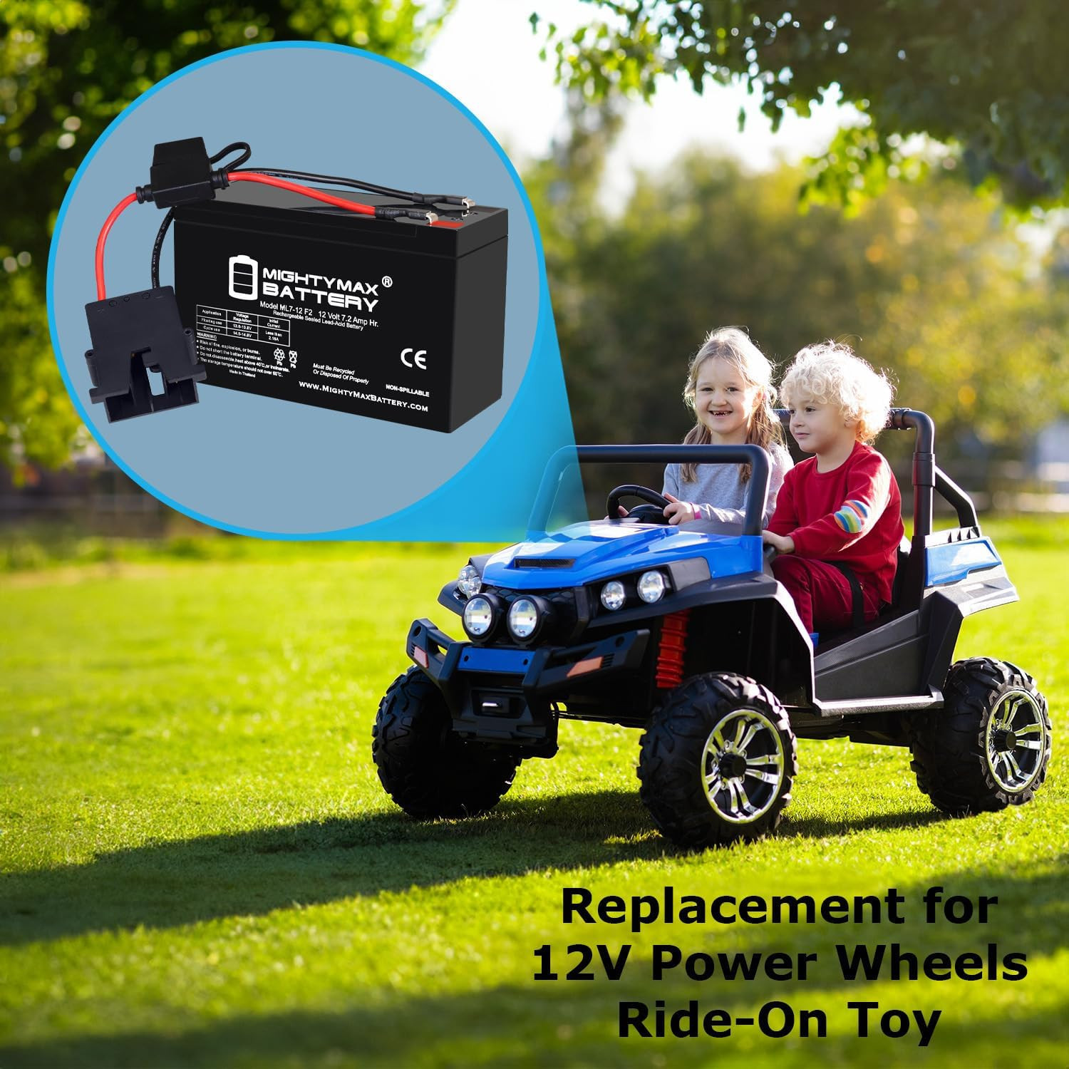 Drop in Replacement for 12V Power Wheels Ride on Toy 7Ah Battery Kit and Harness