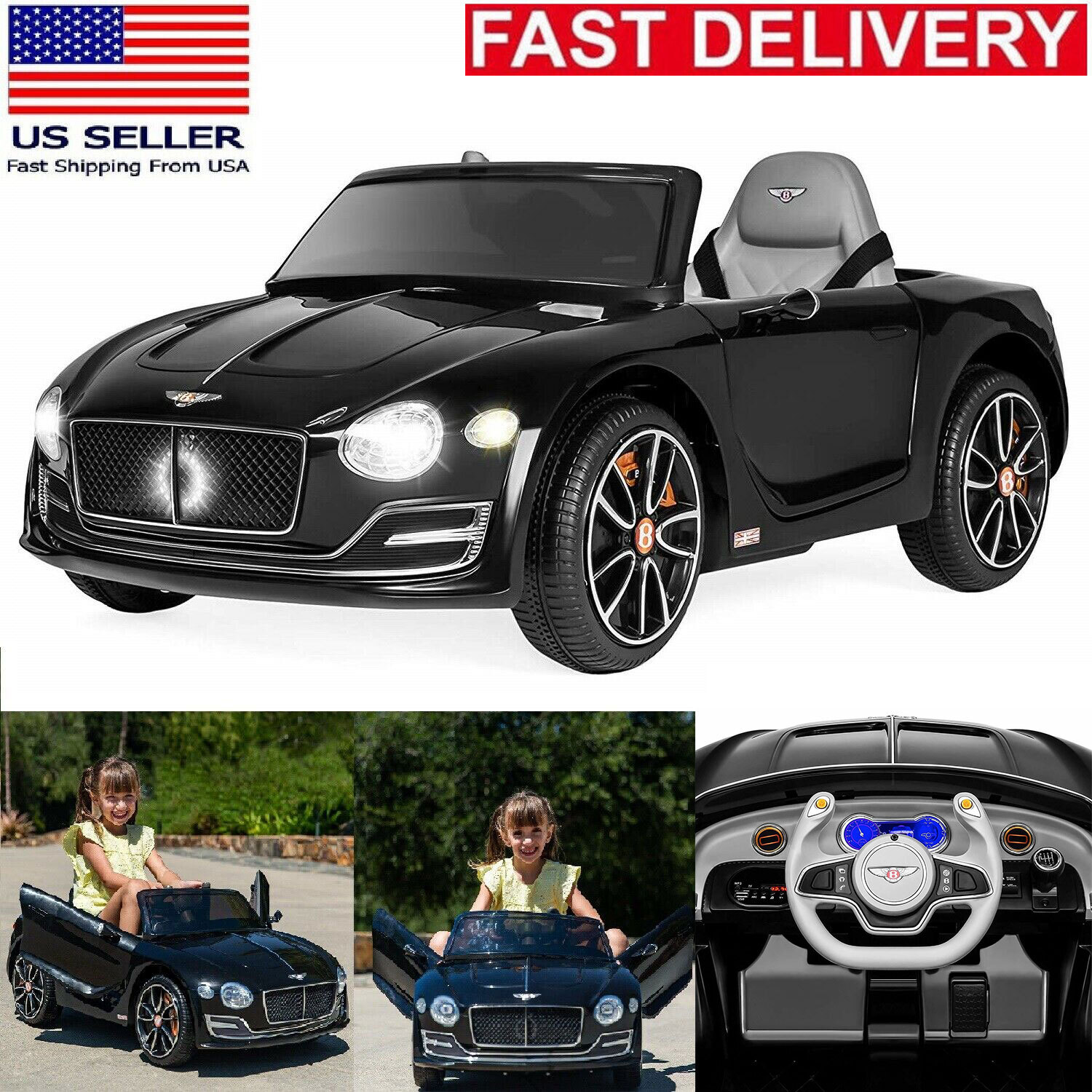 Bentley Licensed Ride On Toys Kid Electric Car 2 Speed Remote Control Led Light