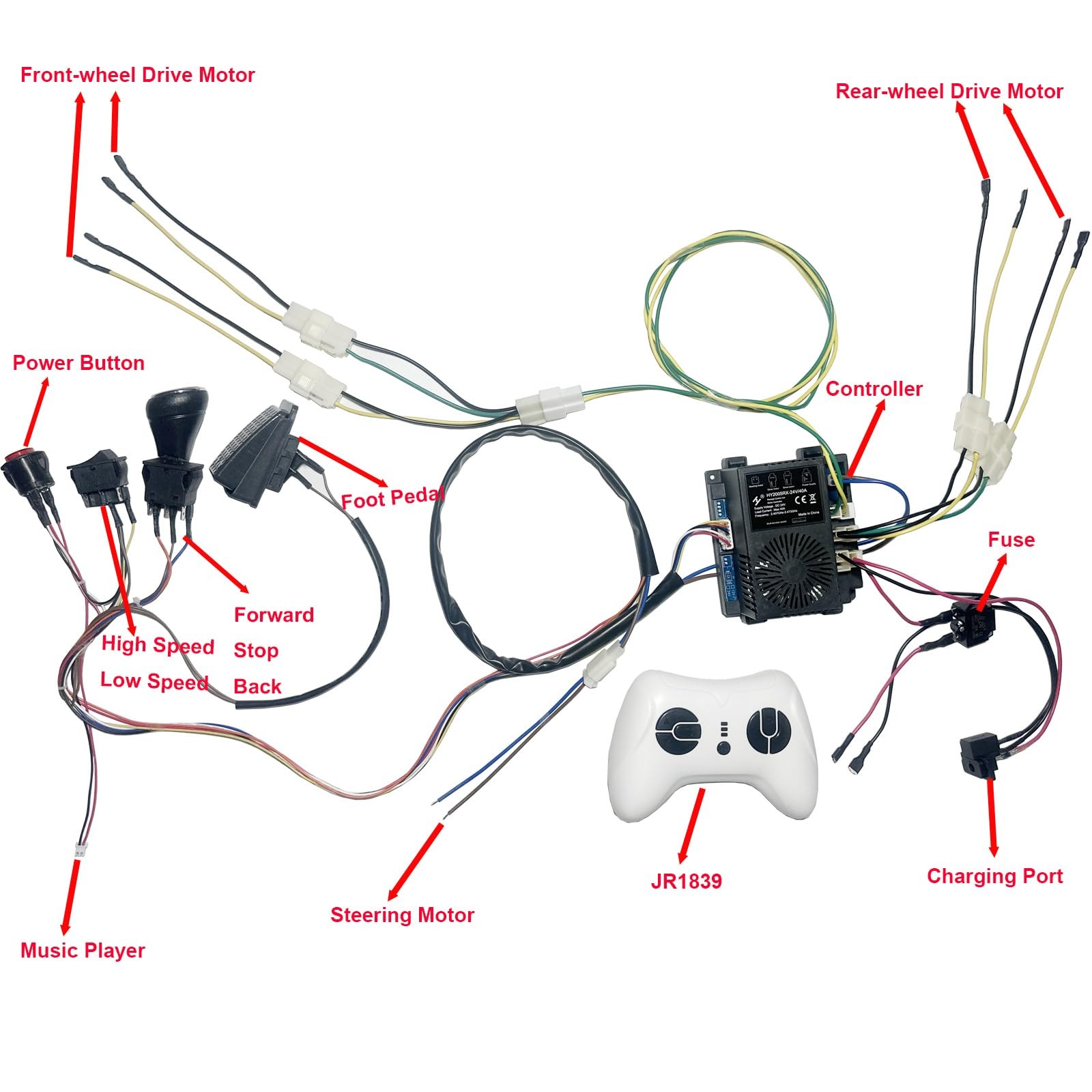 24V Wires Harness Conversion Kit for Ride On Car DIY Set Upgrade Kits