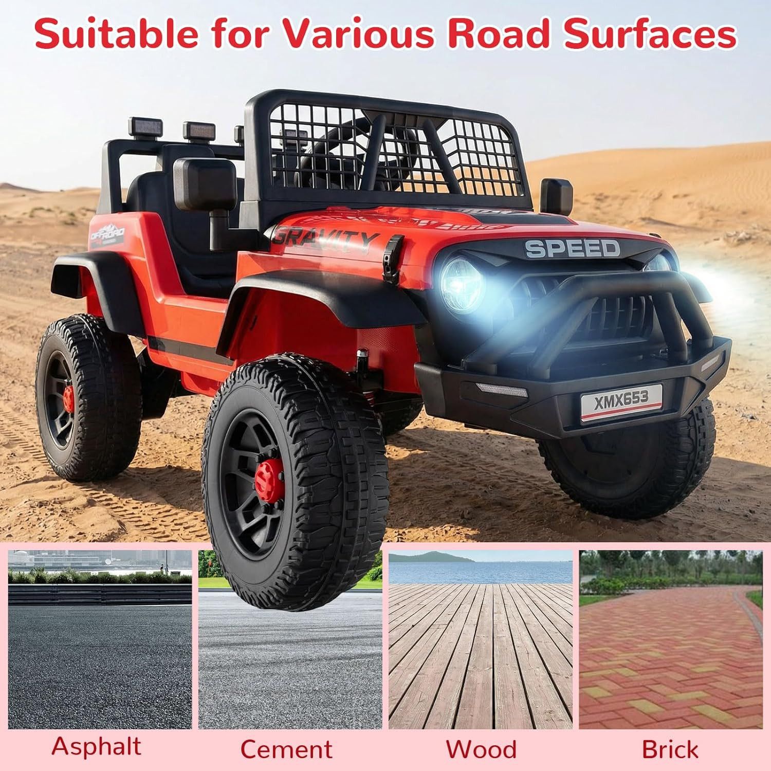 24V Ride on Car with Remote Control, Bluetooth, LED Lights, Horn, Spring Suspens