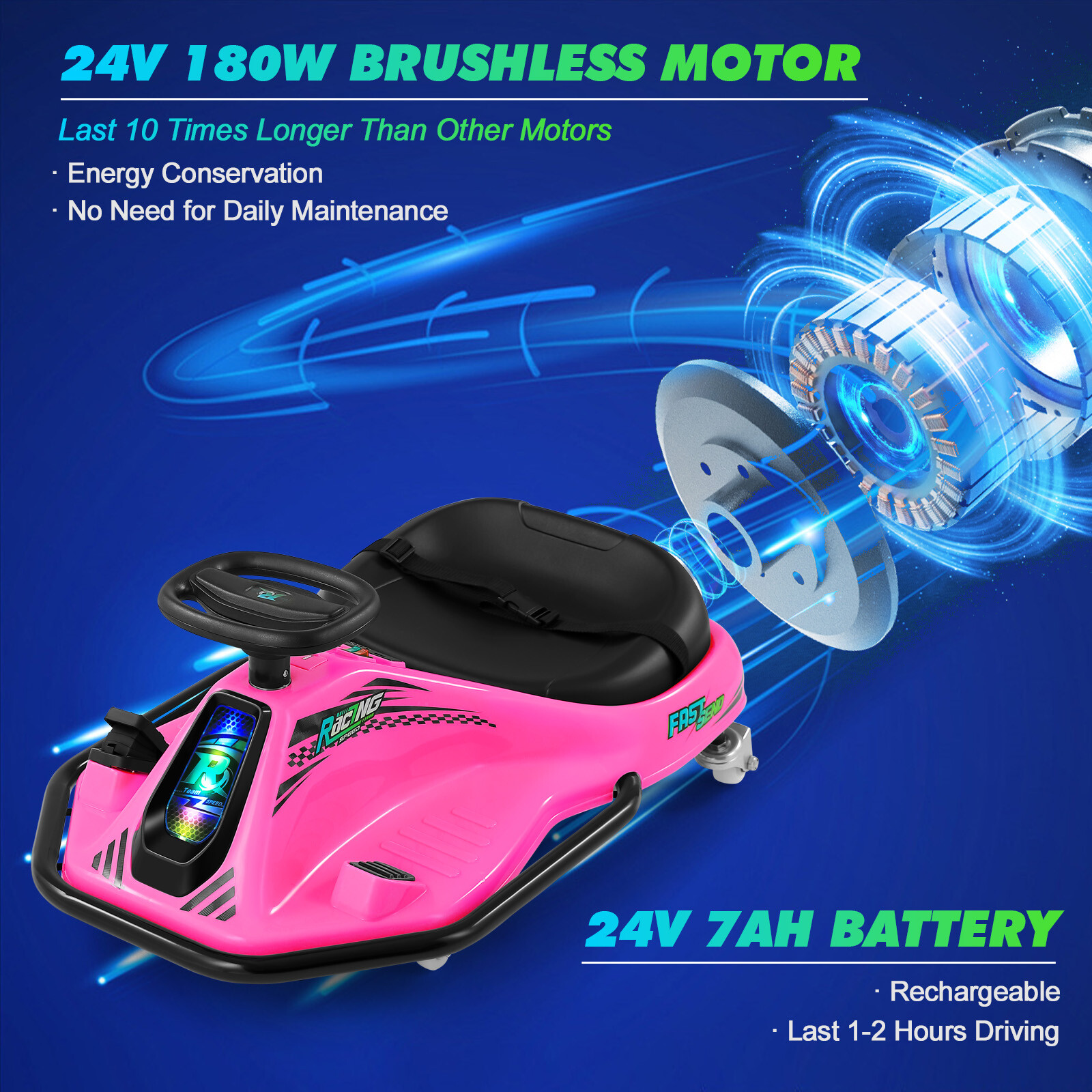 24V Electric 360° Rotating Ride On Drifting Car with 2Speed,Flag,Bluetooth,Music