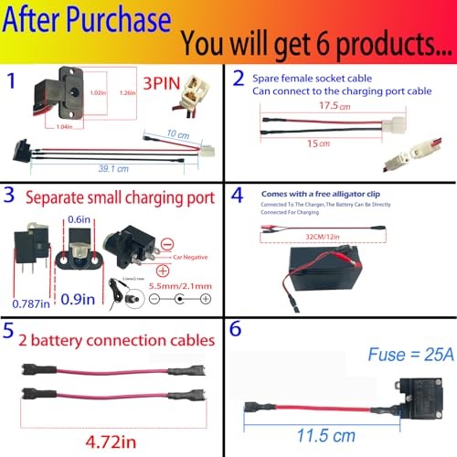 6V 12V 24V Round Charger Charging Port for Kids Power Wheels Ride on Electric