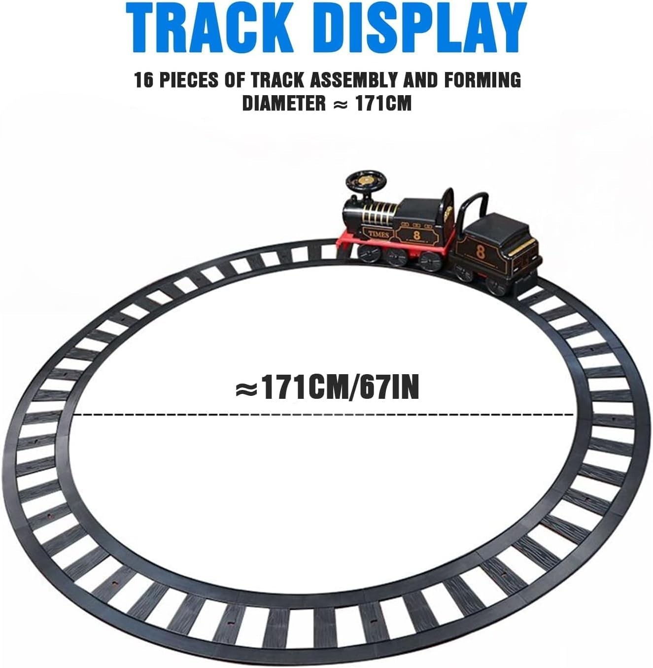 Ride on Train Toys Electric TrainSet with Track 2 Seaters Cargo Car,Music,Light
