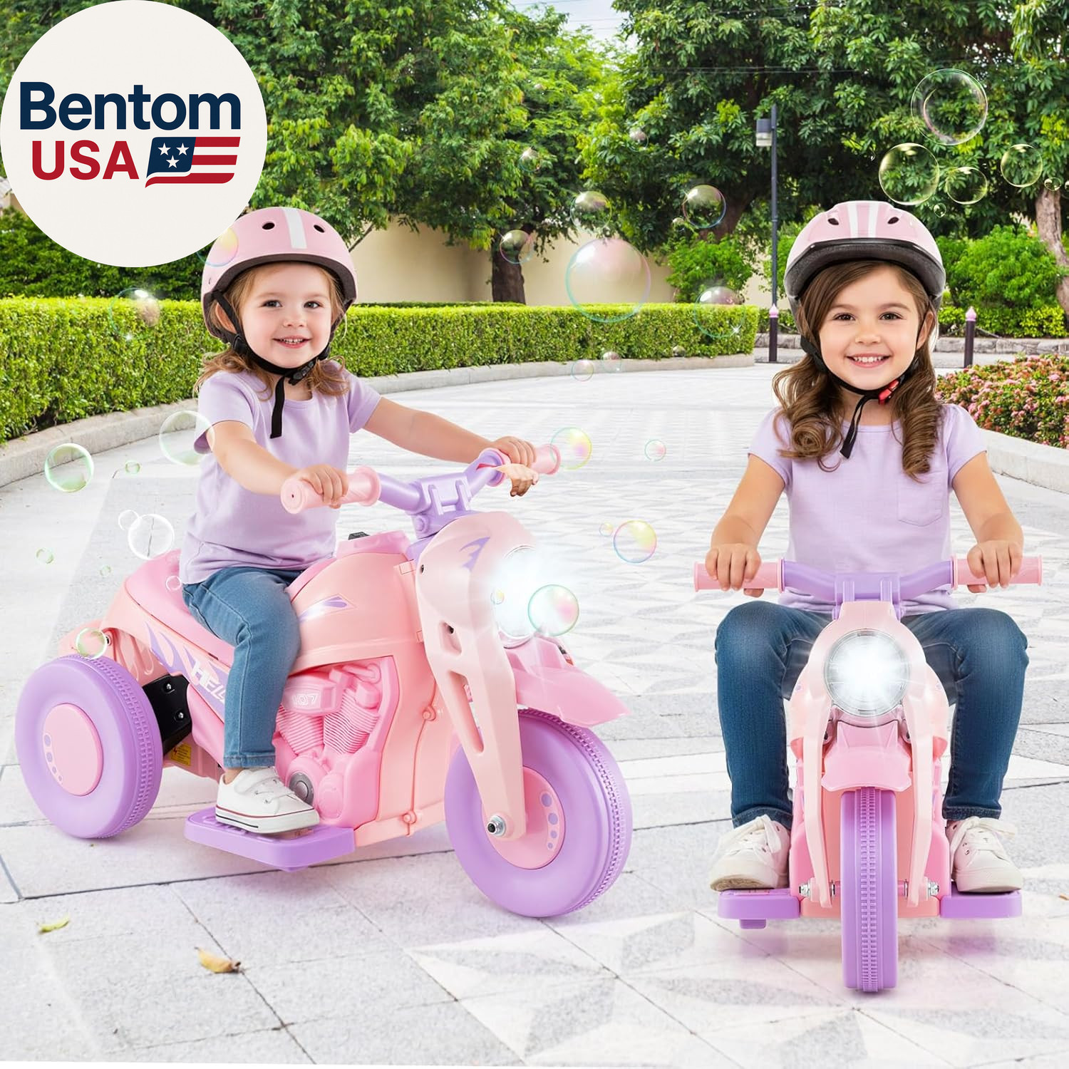 Kids Motorcycle, 6V Electric Ride on Car with Automatic Bubble Function, Foot Pe