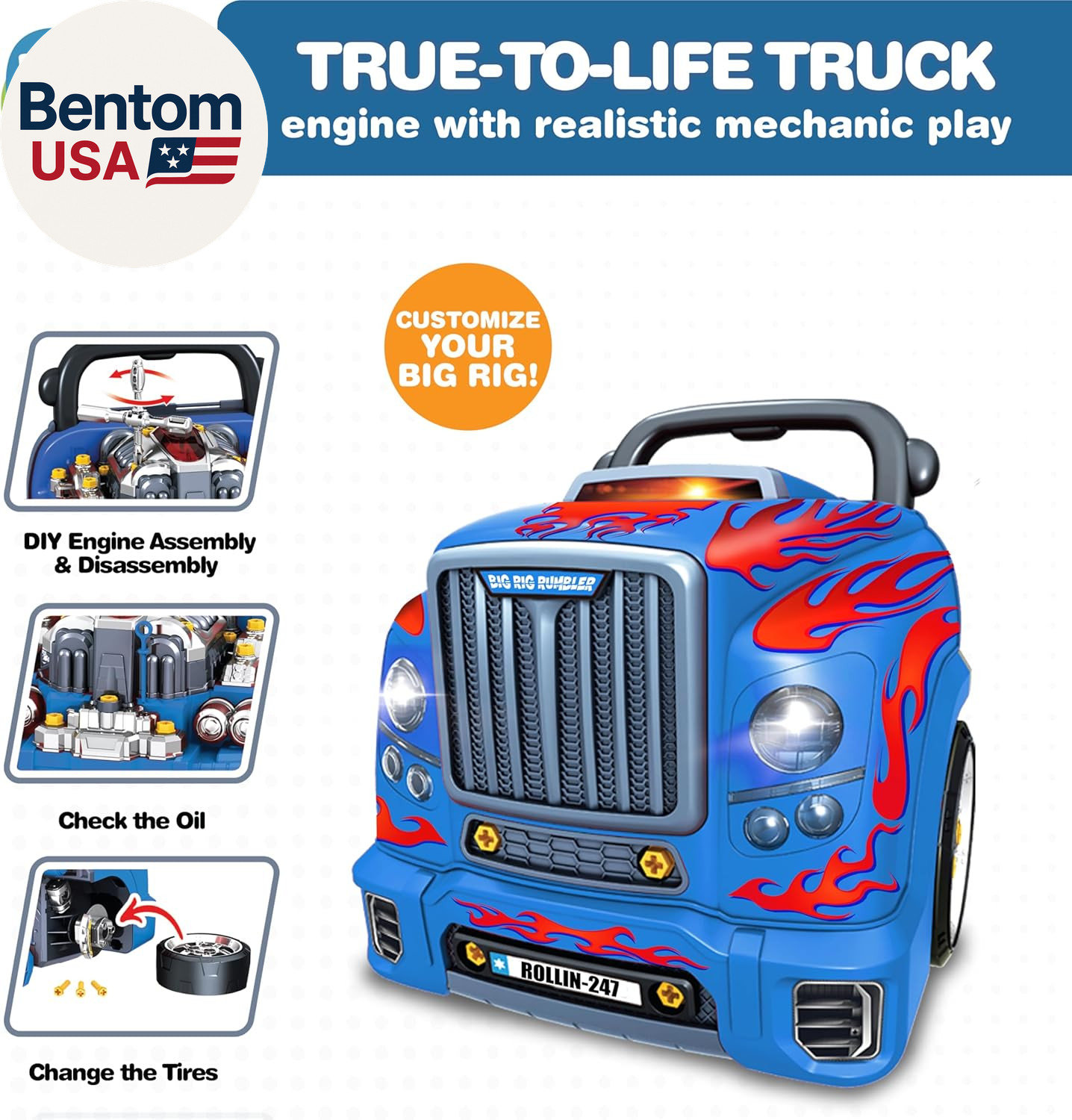 Interactive Large Truck Engine Toy for Kids – Complete Mechanic Repair Kit with