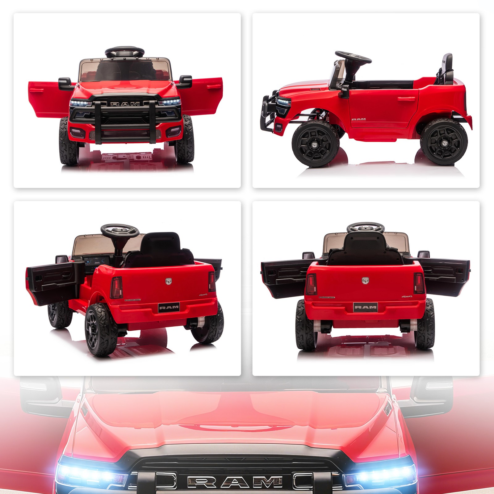 Qaba 12V Licensed Dodge RAM 3500 Kids Ride on Car with Dual Motors, Red