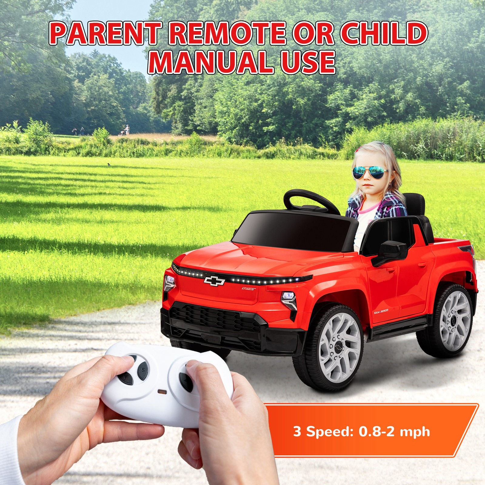 12V Chevrolet Silverado EV RST Licensed Kids Electric Car, Red