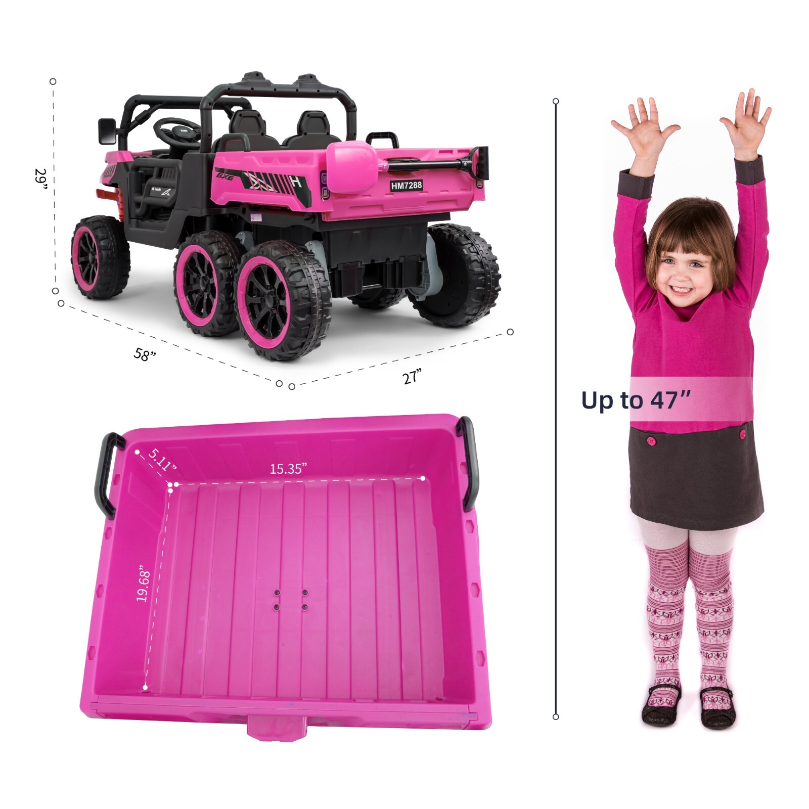 Pink 24V Kids Electric Car Battery Dump Bed Truck 7mph Ride on Toy w/Remote MP3