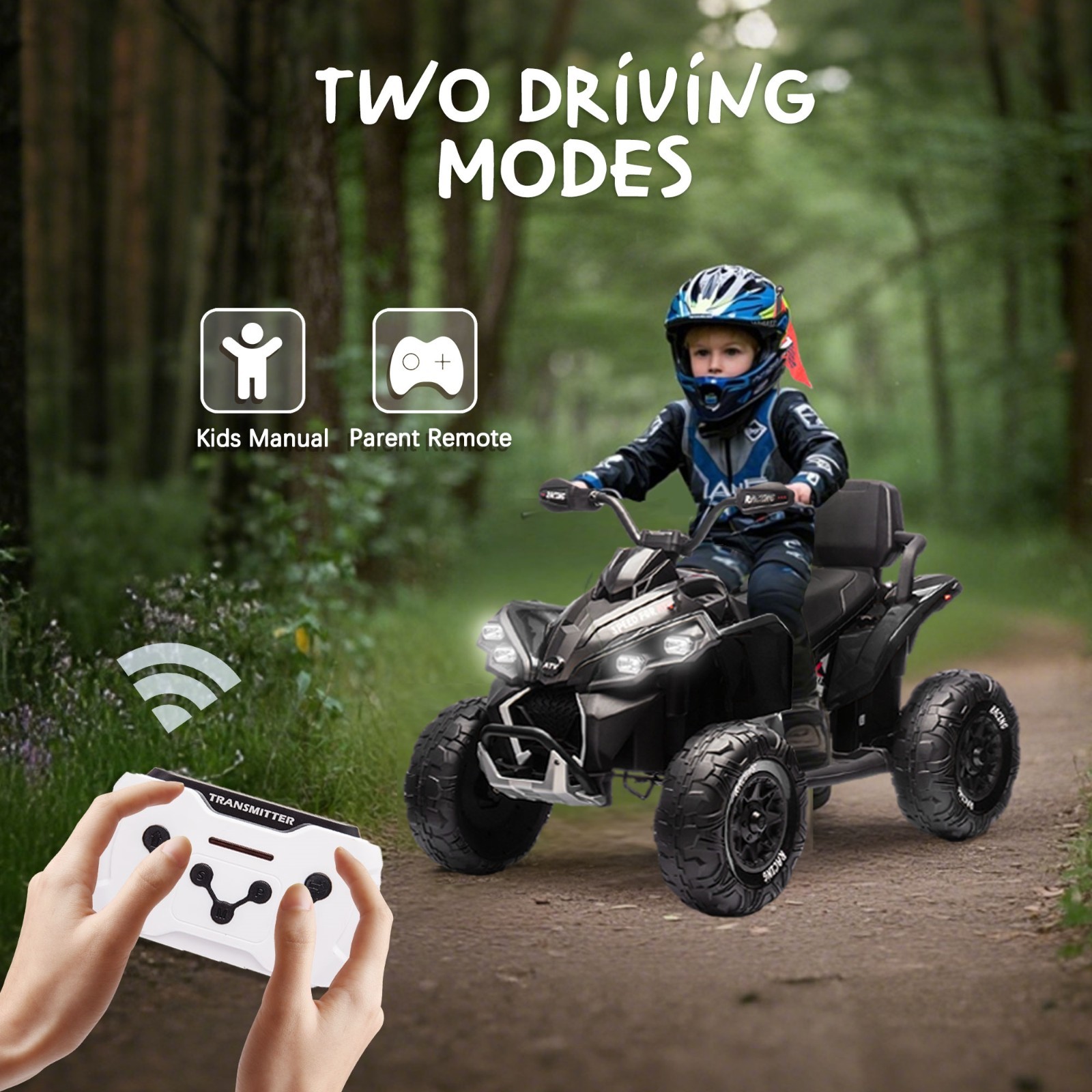 24V Kids Electric ATV Ride On Car W/Remote,LED,Battery Power Wheels Toys,Black