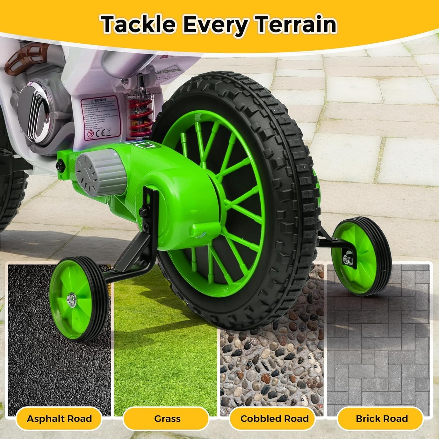 TOBBI 12V Electric Motorcycle for Kids, Motorized Vehicles w/ Training Wheels