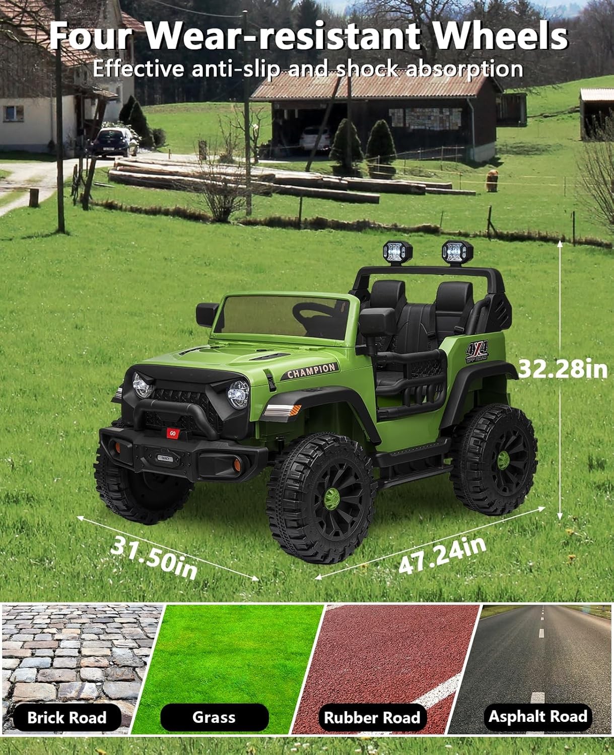 24V 2-Seater Power Wheels for Kids, Bluetooth, AUX, USB,Lights & Parental Remote