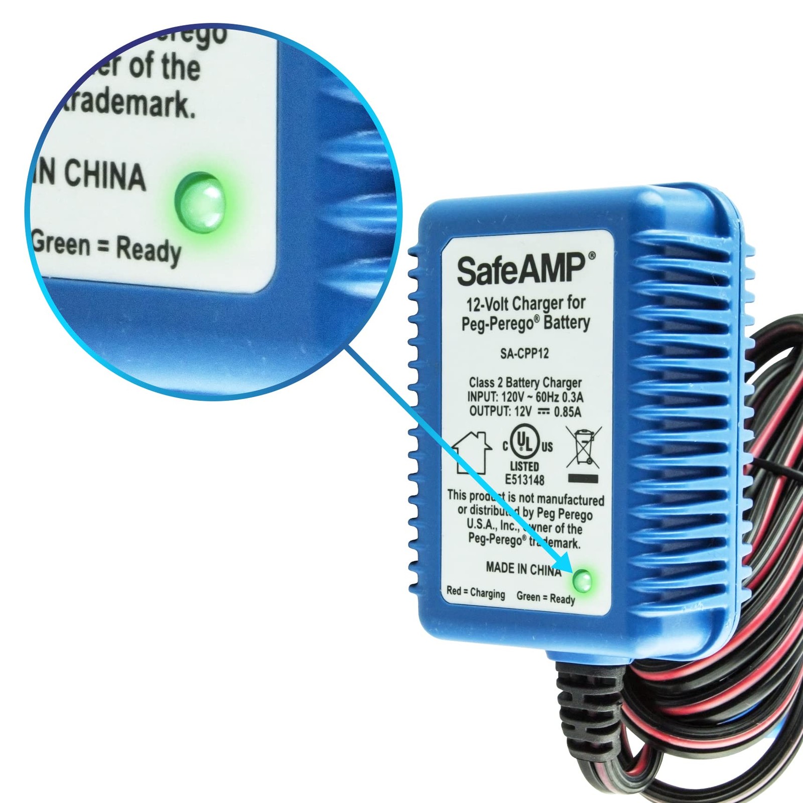 SafeAMP 12 Volt UL Listed Battery Charger Compatible with Peg Perego® Blue