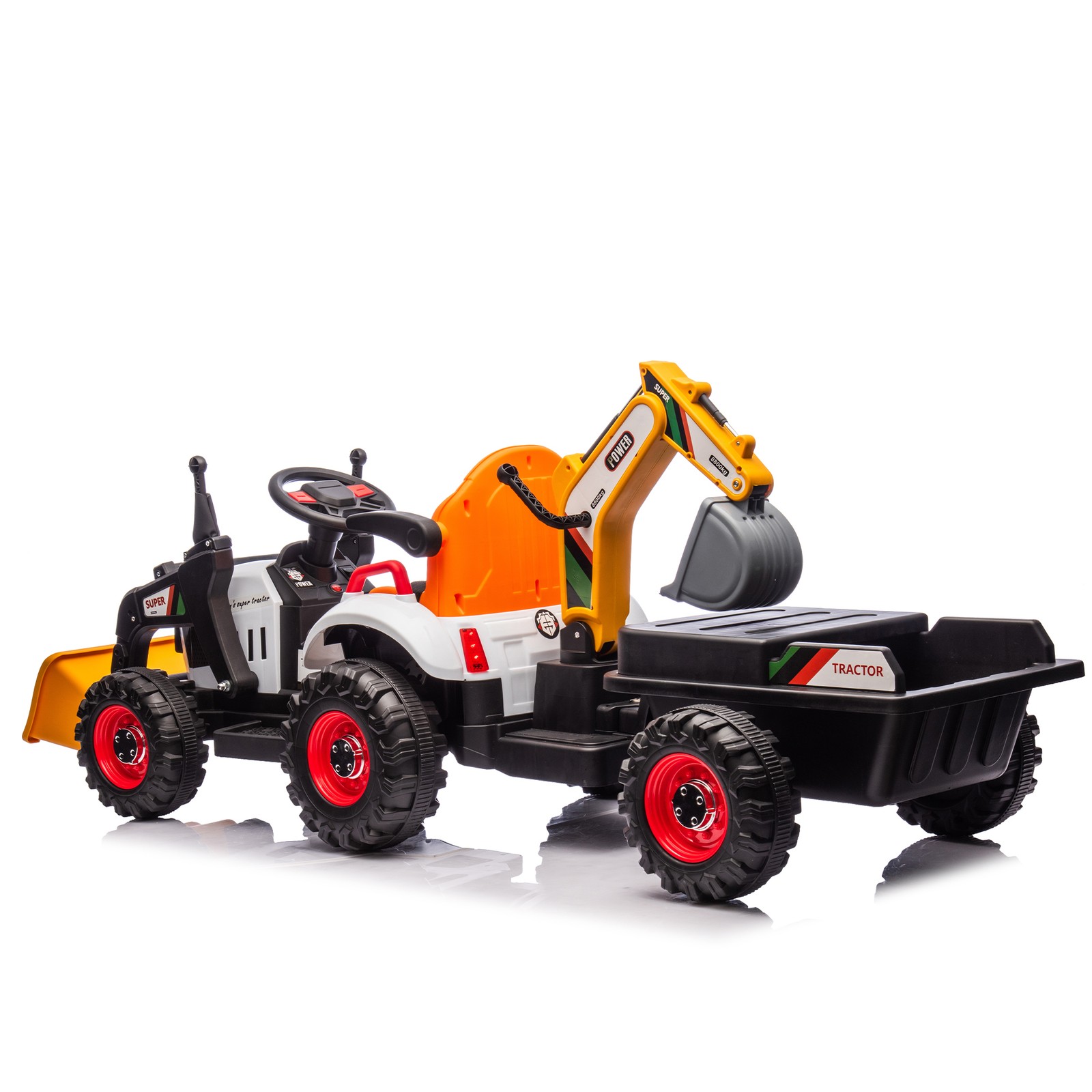 24VKids Ride on Electric Tractor Toy Excavator Vehicle Construction Truck Orange
