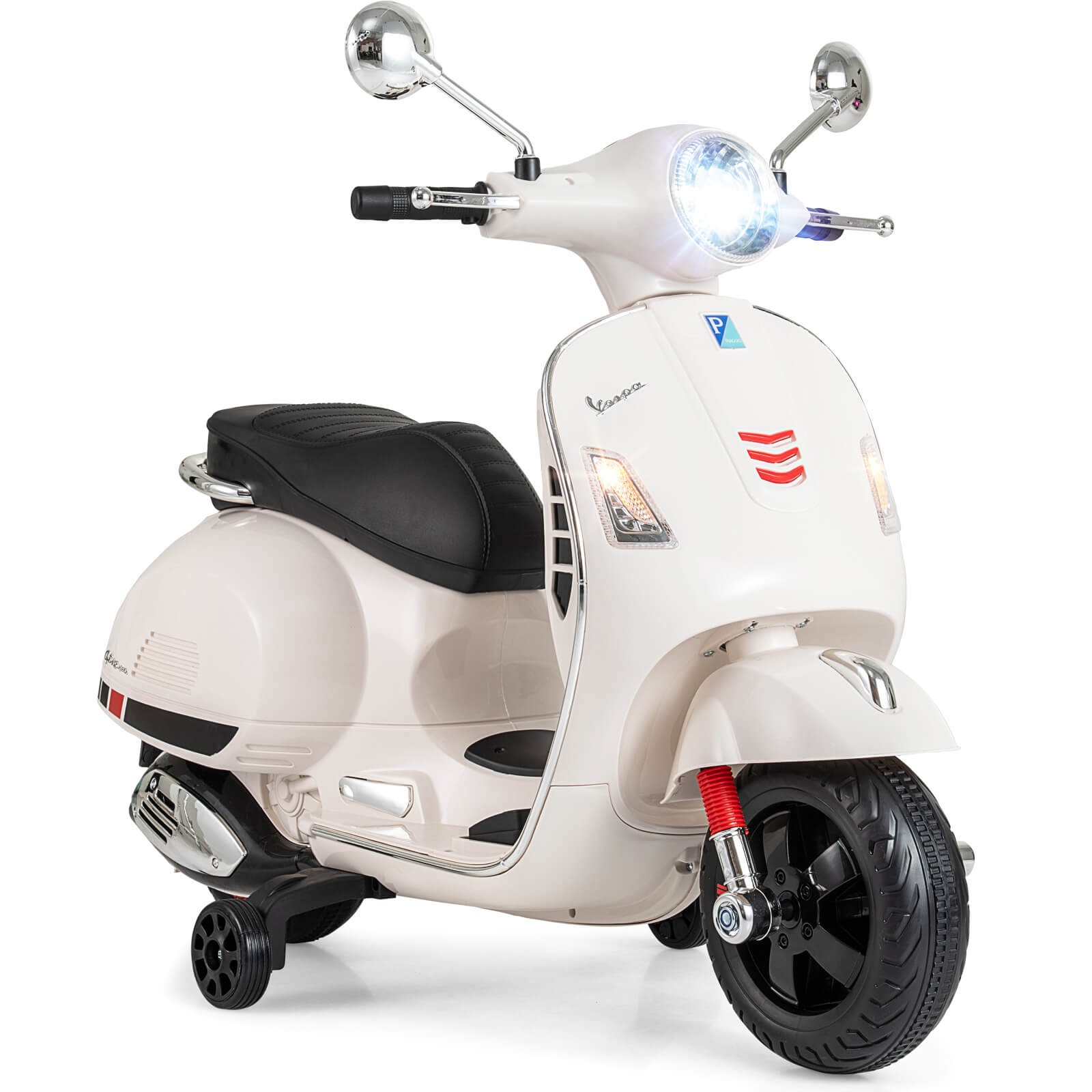 Licensed VESPA 12V Kids Electric Motorcycle w/Music Horn Story Training Wheels