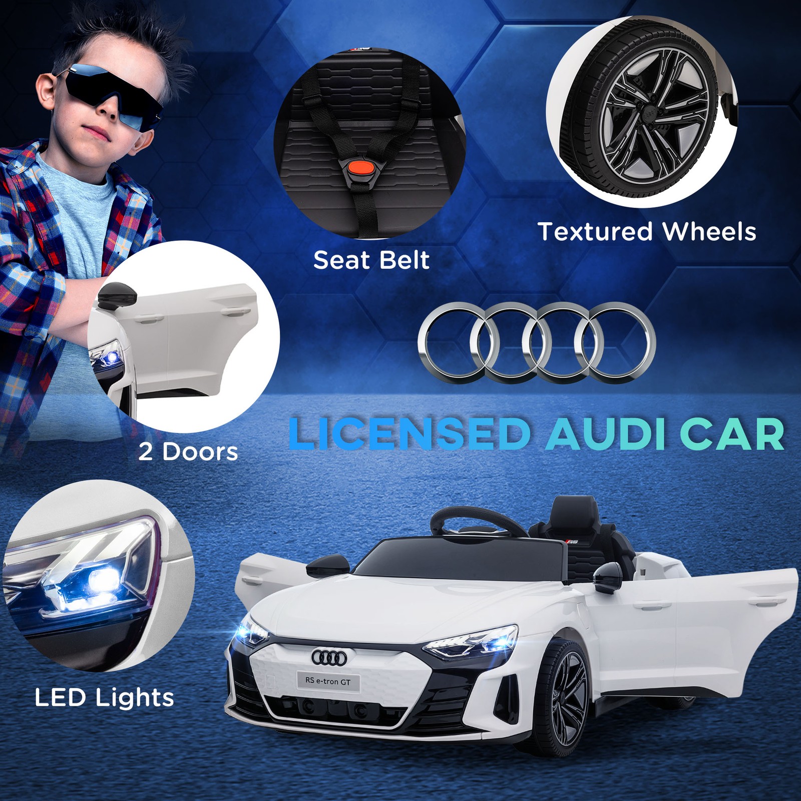 12V Kids Electric Ride On Car, Licensed Audi with Remote, White