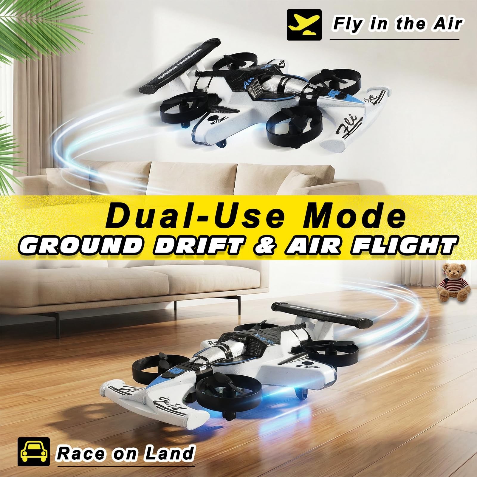 2-in-1 Flying Car & Stunt Drone, Racing Drift Aircraft，2in1 RC Quadcopter