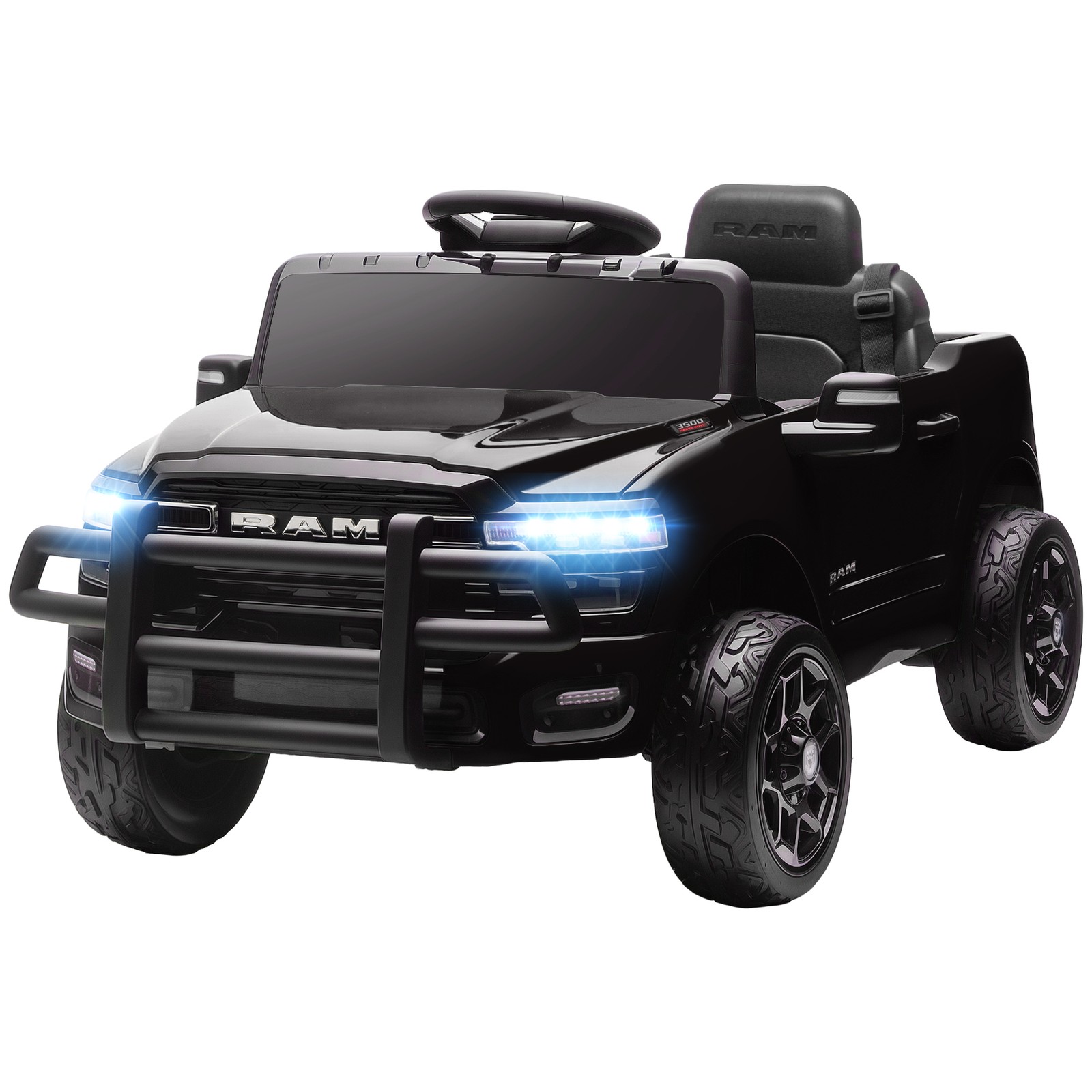 Qaba 12V Licensed Dodge RAM 3500 Kids Ride on Car with Dual Motors, Black