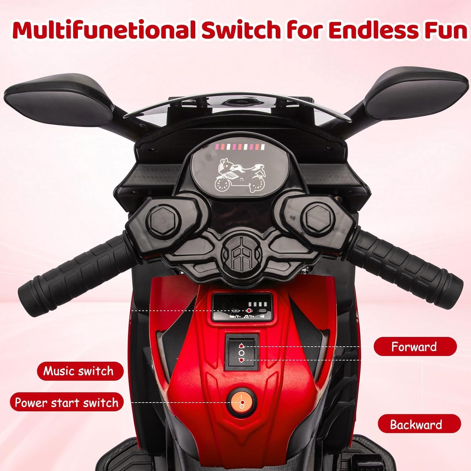 Kids 6V Ride On Motorcycle Battery Powered Ride On Toys w/Treaded Tires Music