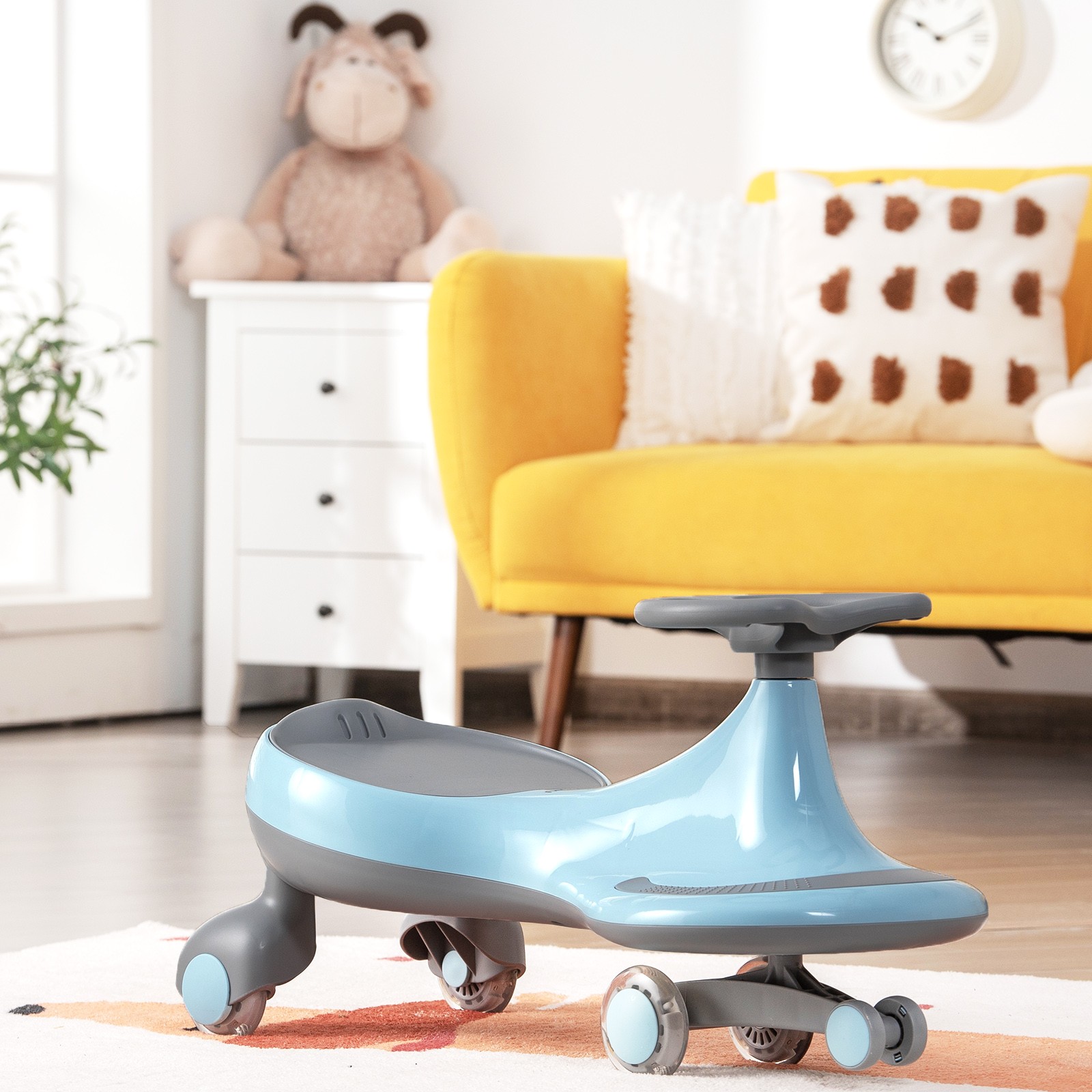 Babyjoy Wiggle Car Ride-on Toy w/ Flashing Wheels for Toddlers & Kids Blue