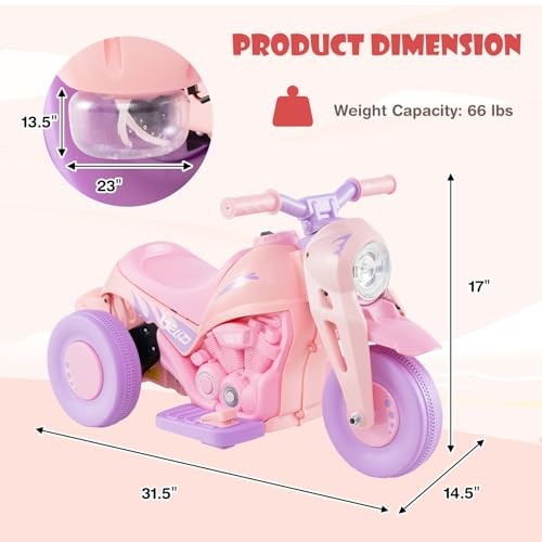 Kids Motorcycle, 6V Electric Ride On Car with Automatic Bubble Violet