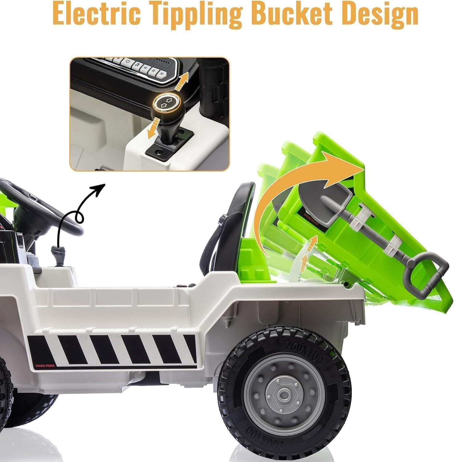 12V Ride-on Dump Truck, 4-Wheel Battery Powered Toy Cars With Electric Dump Bed