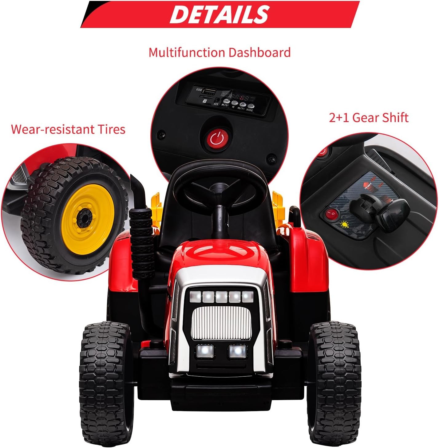 Battery‑Powered 12V Kids Tractor w/ Remote,25/35W Motor, LED, Educational Audio