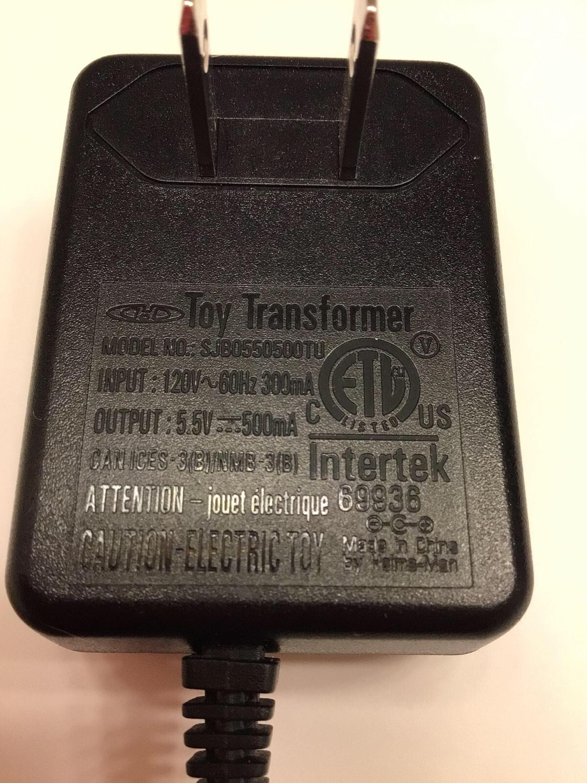 Hot Wheels “Toy Transformer” Power Supply, Model No. SJB0550500TU, Output 5.5V