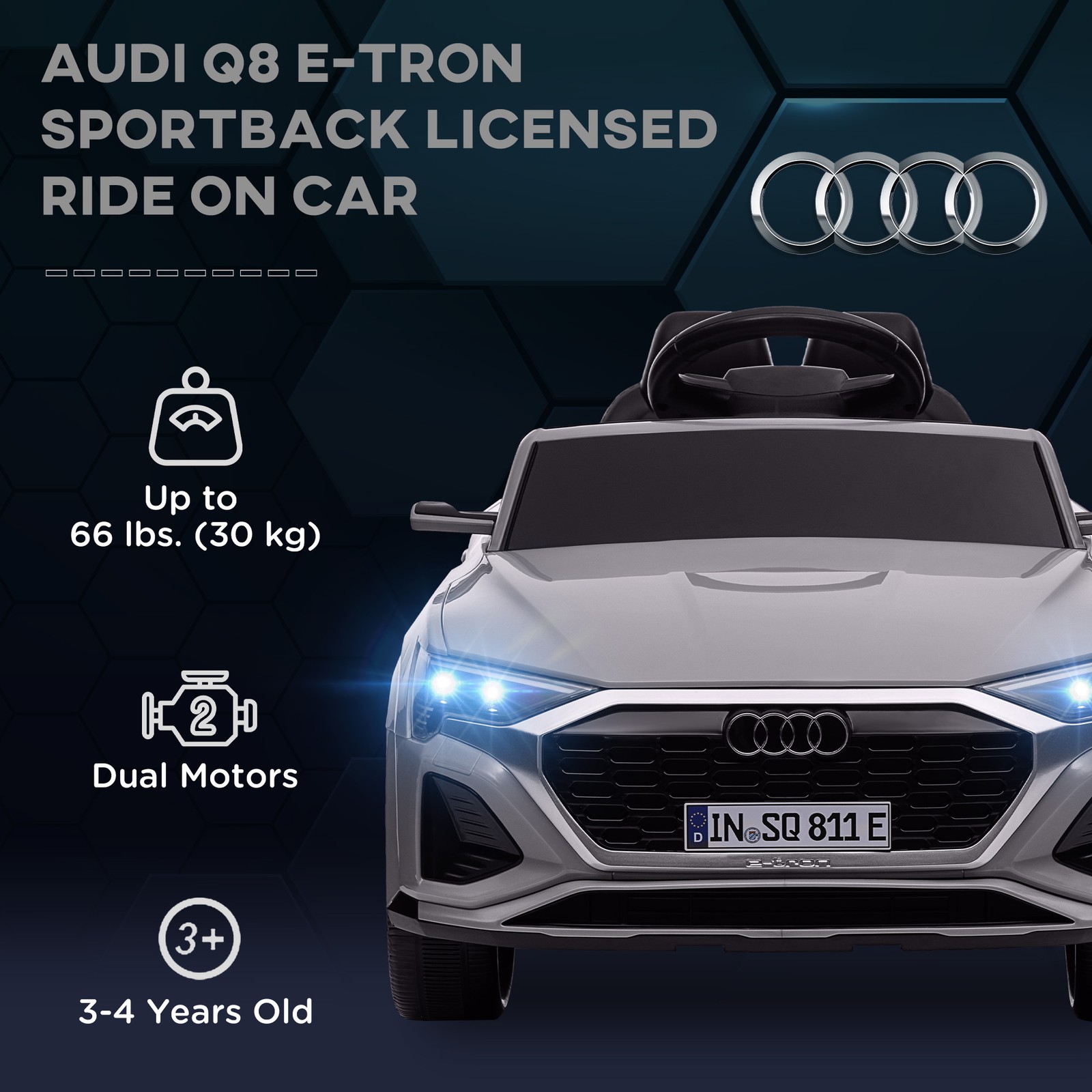 Audi Q8 e-tron Sportback Licensed 12V Kids Ride on Car, Gray