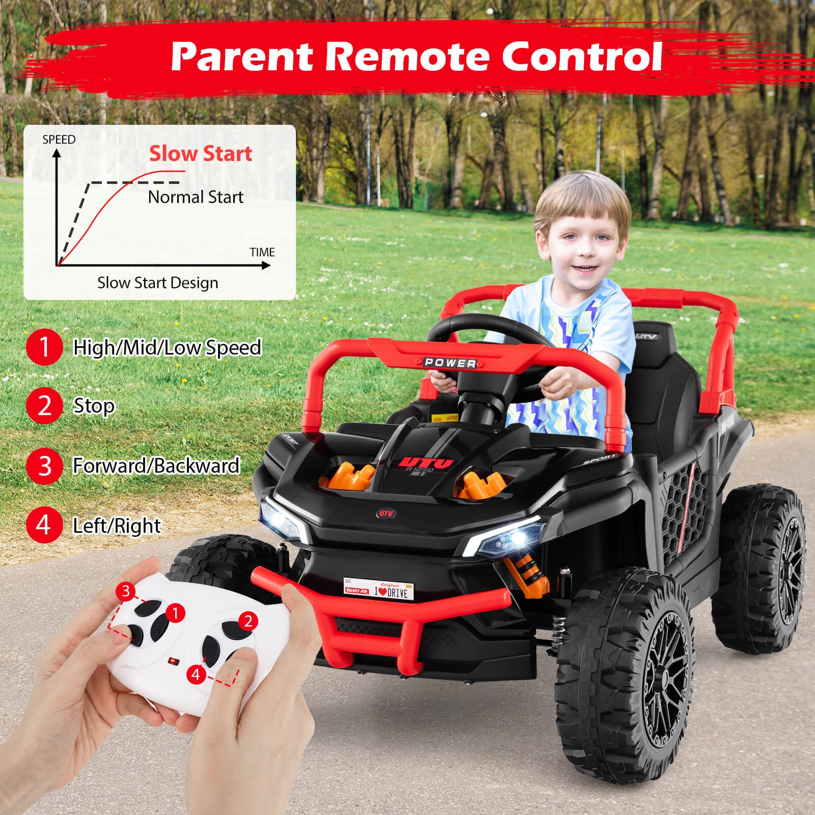 12V Kids Ride on Truck w/Parental Remote 3 Speeds & Reverse Forward Function