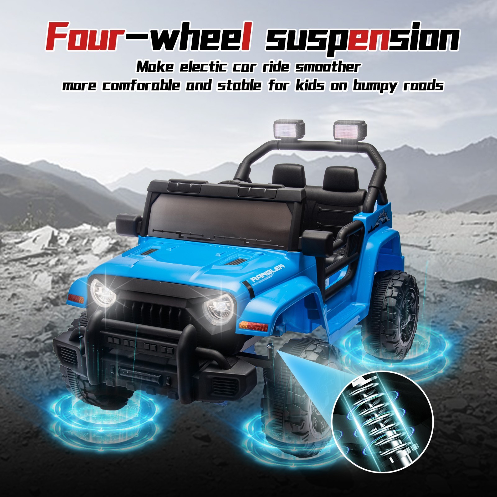 12V Ride On Toys UTV Electric Car for Kids w/Remote, LED,Battery Powered,Blue
