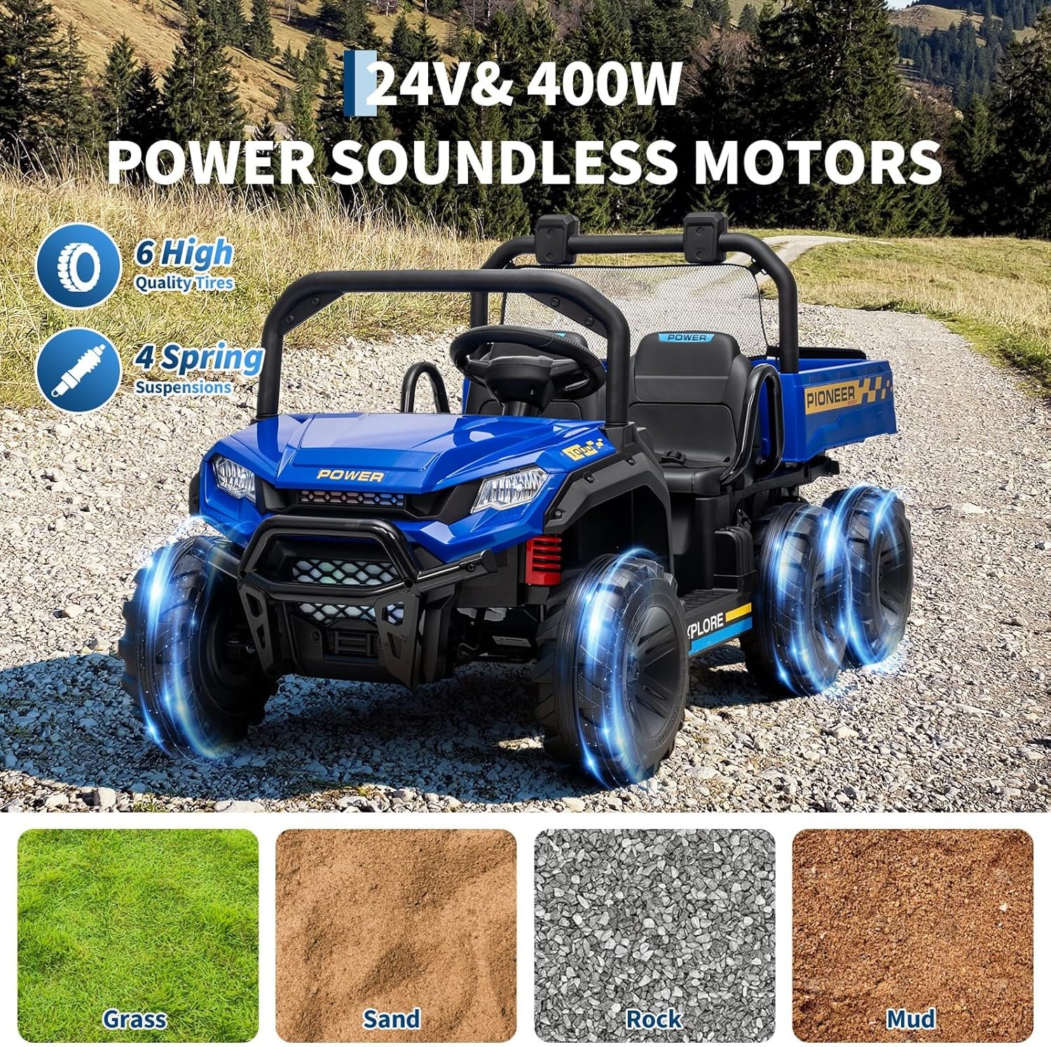 24V 4WD All-Terrain Kids Electric Ride-on Dump Truck 2-Seater with Remote Contro