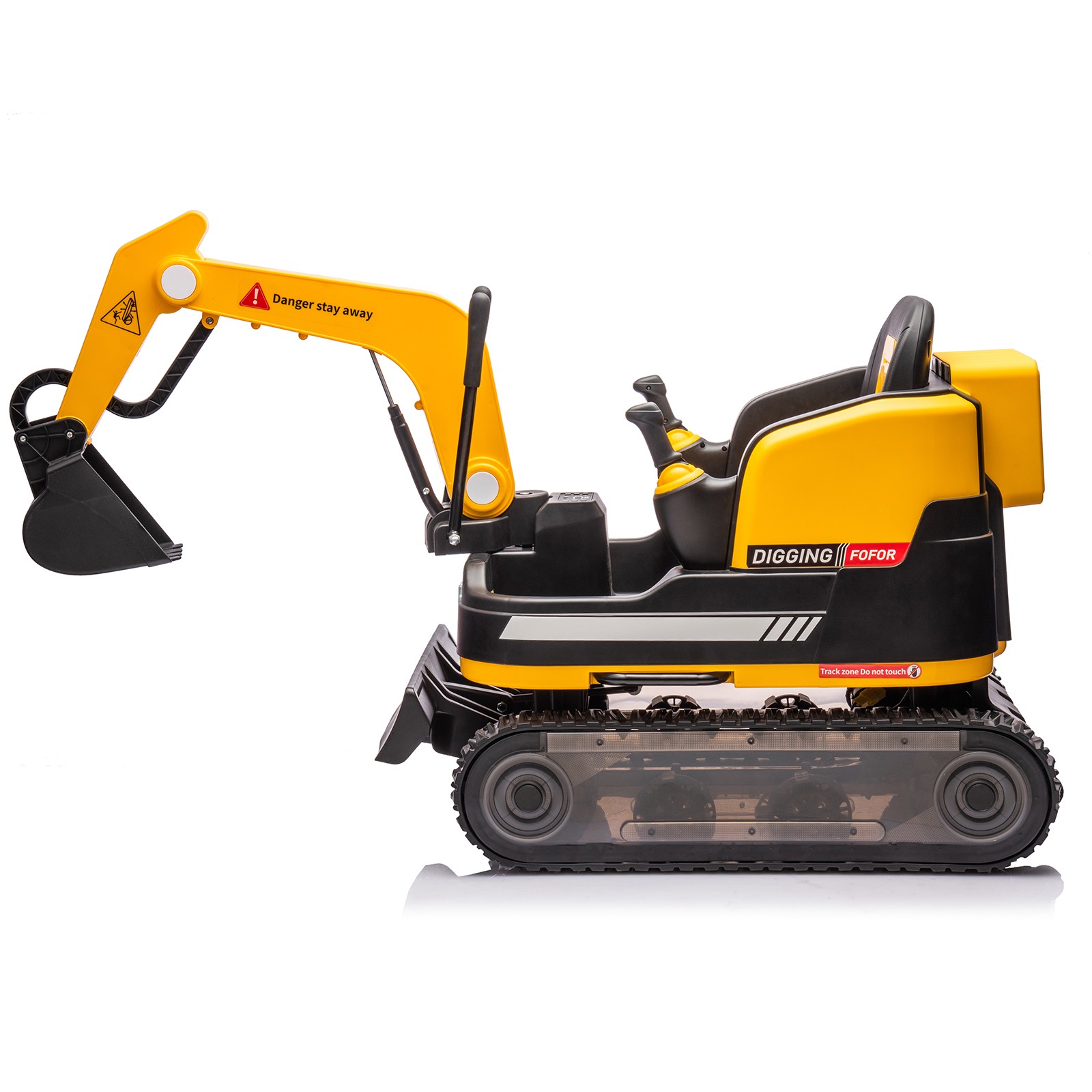 Yellow 2IN1 12V Battery Kids Ride On Excavator+Bulldozer 360°,3 Speed,MP3,Remote
