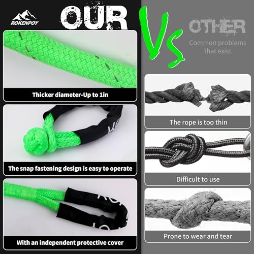 1″ x 30ft Heavy-Duty Kinetic Recovery Rope(Reflective)，2 Soft Shackles,30%