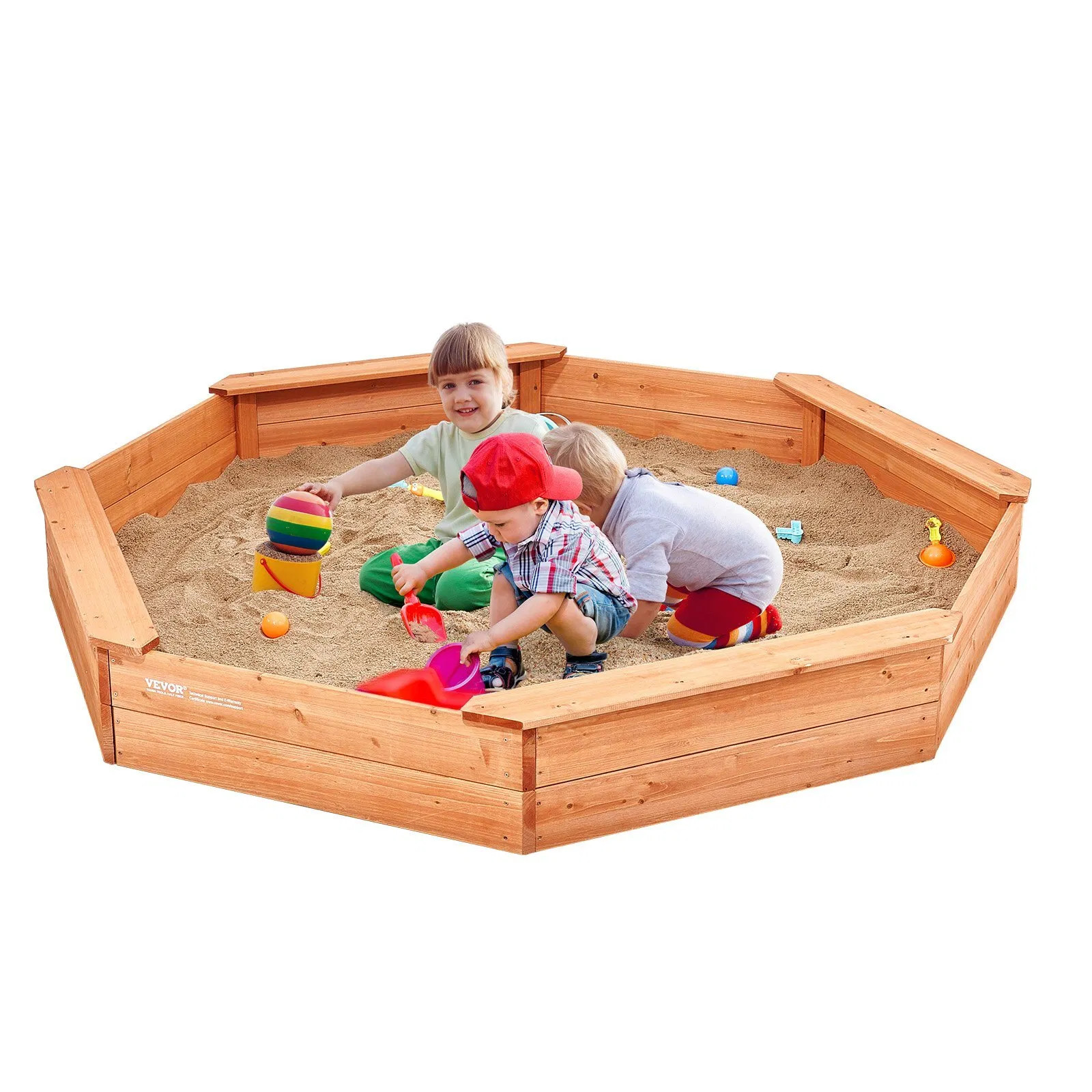 Wooden Sandbox with Cover, 75.6 x 75.6 x 9.1 in Octagonal Sand Box, Sand Pit wit