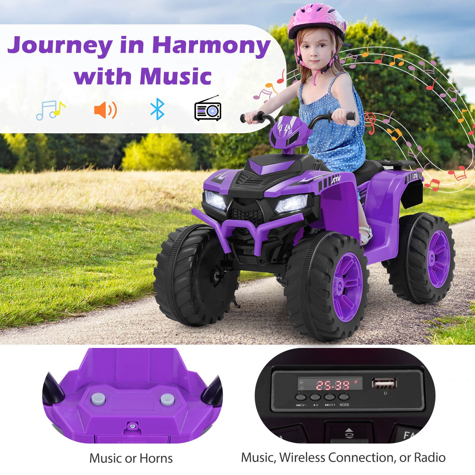 24V Kids Ride-On Electric ATV 4-Wheeler Quad Car with Wireless Connection