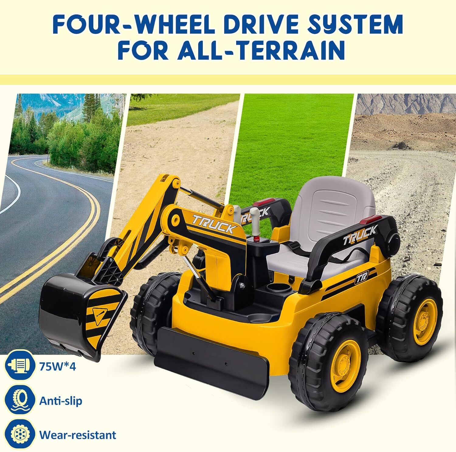 4WD Electric Excavator Toy, 12V Battery Powered Truck Digger With Remote Control