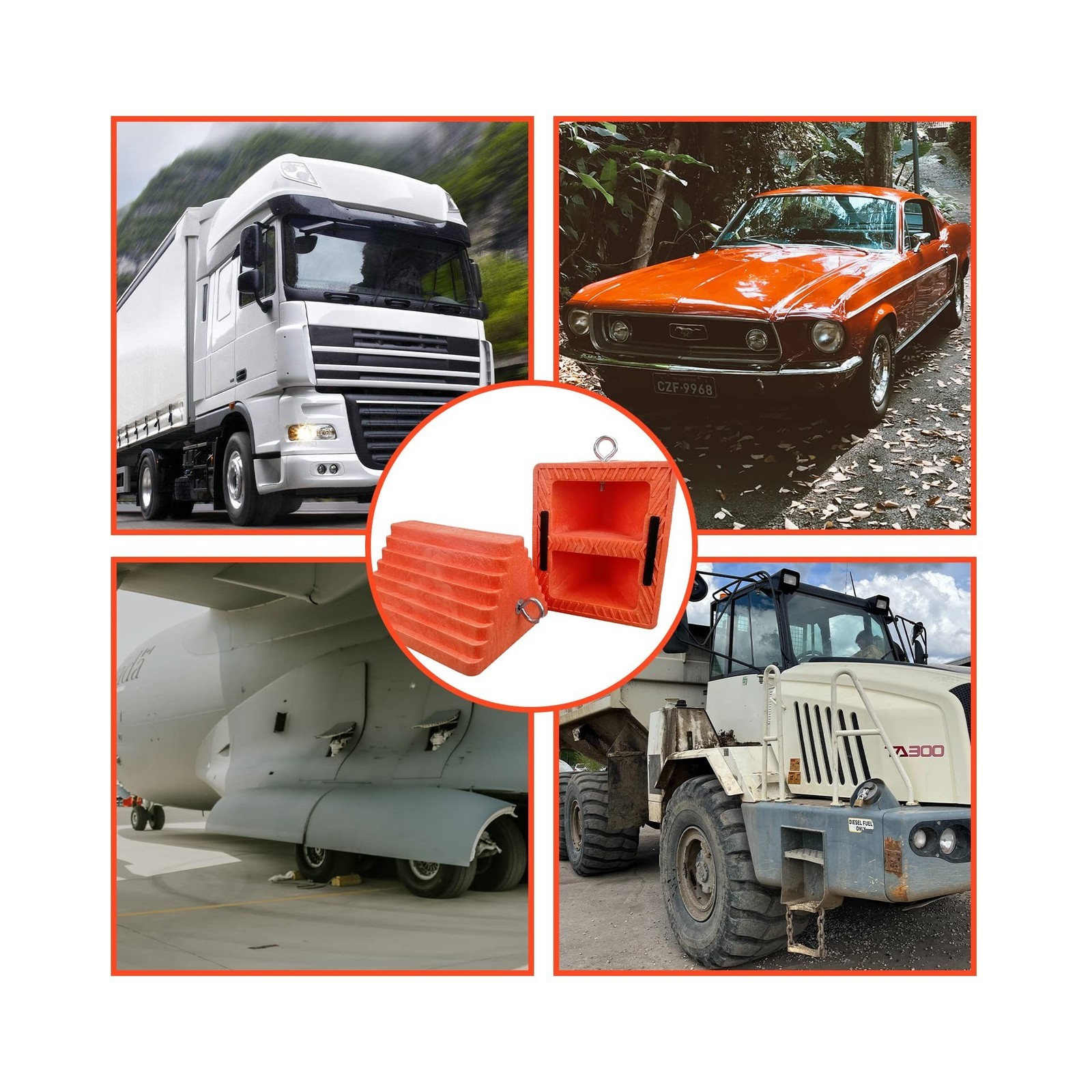 ROBLOCK 2 Pack Wheel Chocks Heavy Duty Orange with Eyebolt for Travel Trailer…