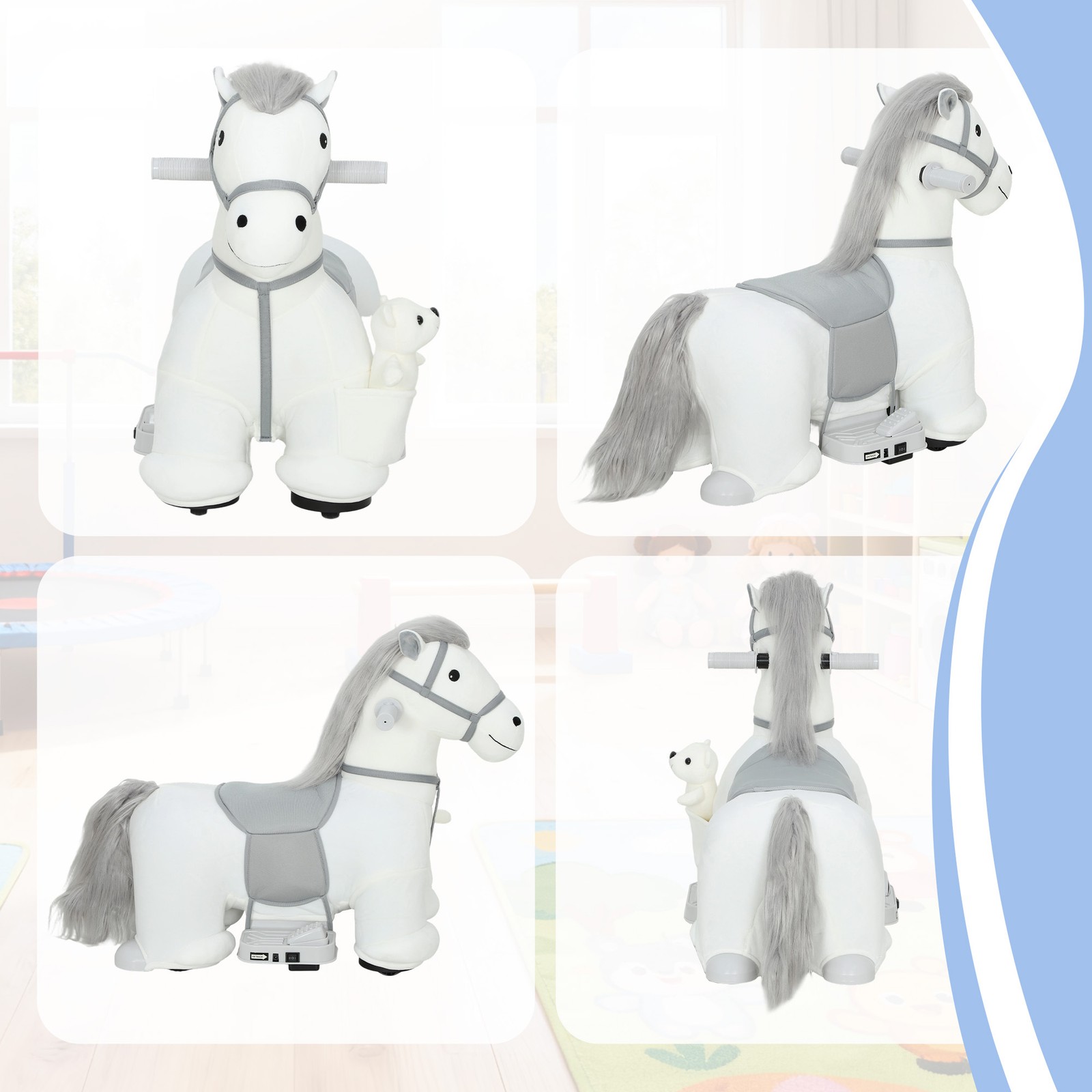6V Ride On Horse, Battery Powered Ride on Toy with Bear Toy, Music
