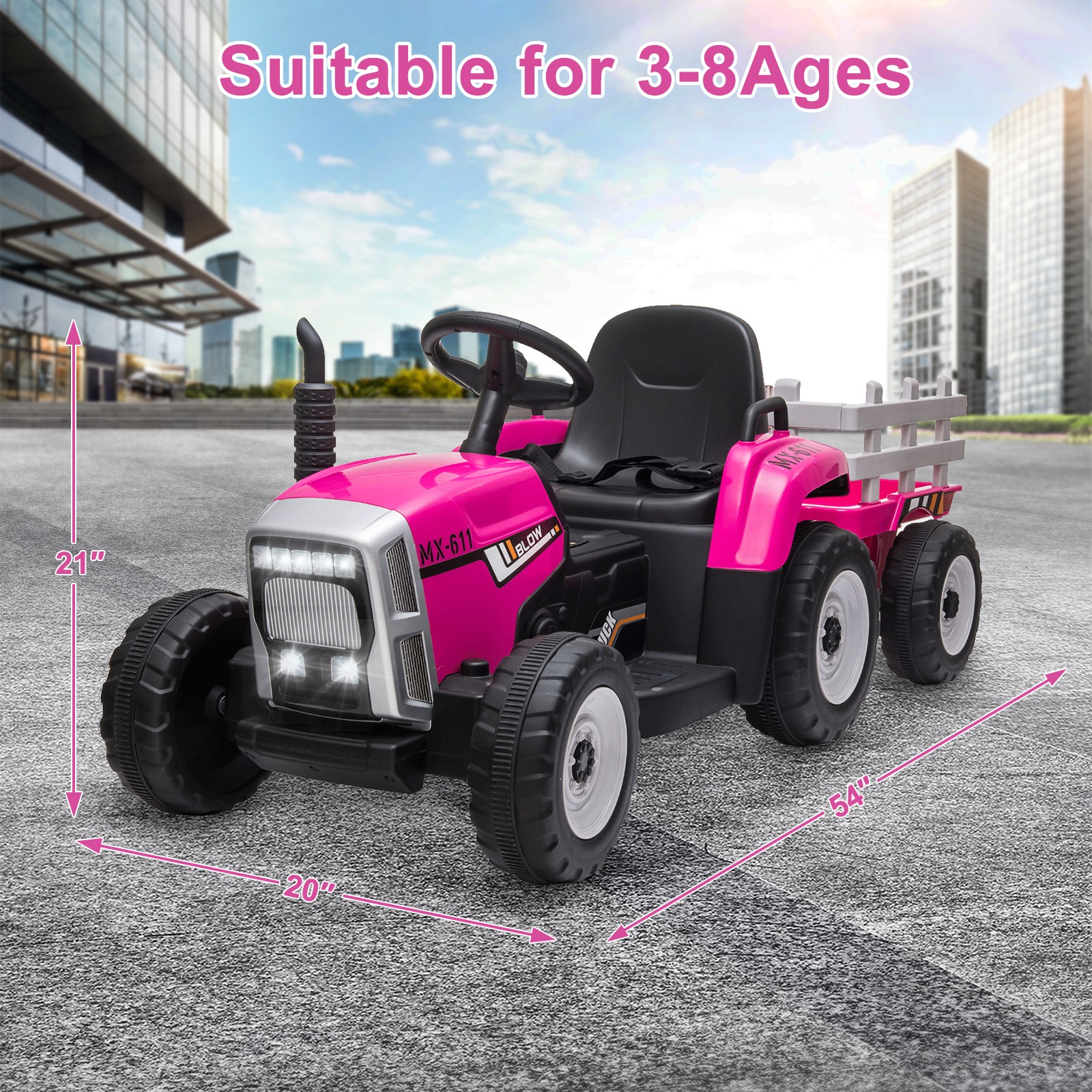 Extra-Large 12 volt Ride-On Tractor with Trailer & FM Radio for Kids Ages 3-7