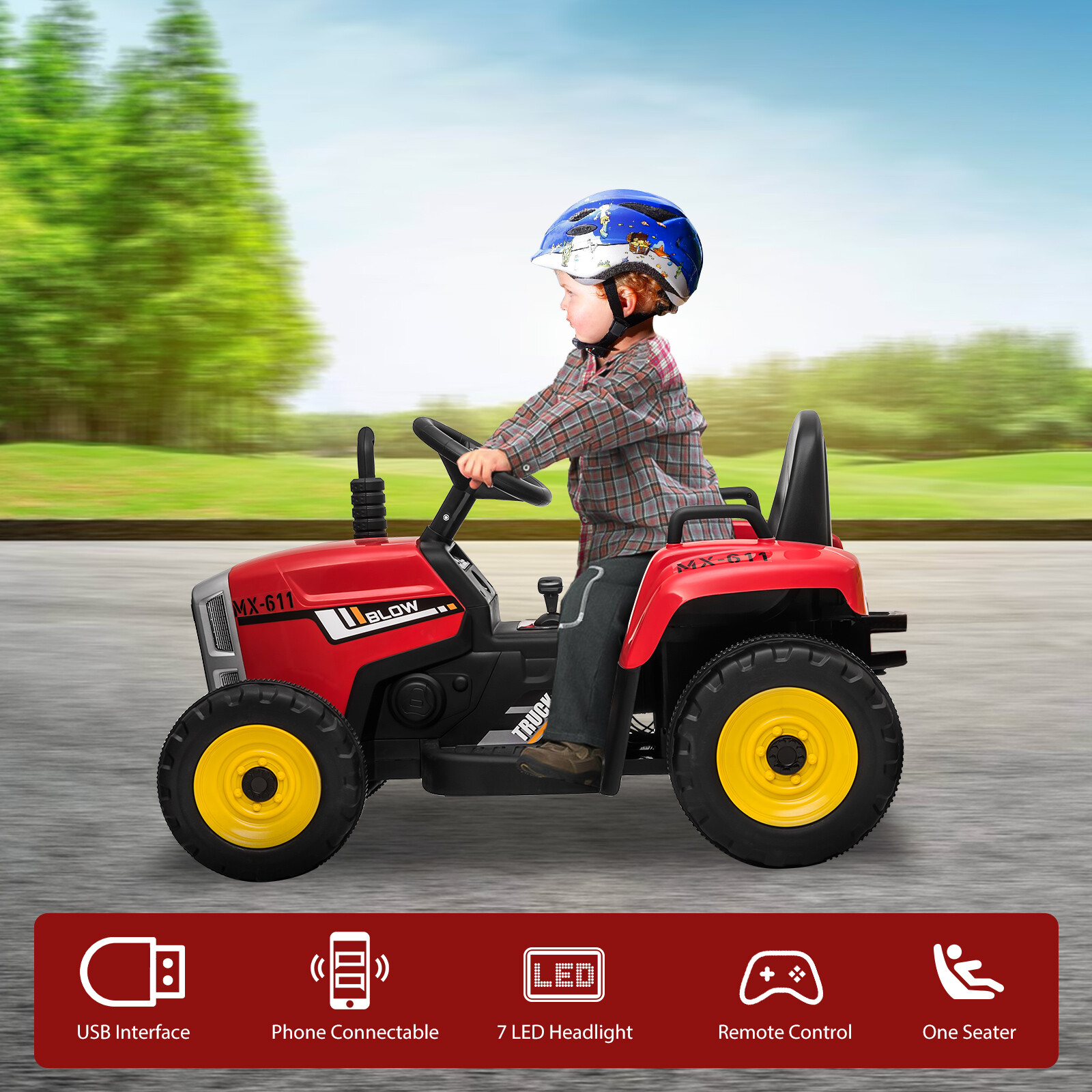 Battery-Powered 12V Kids Electric Ride on Car Tractor w/Trailer & Remote Control