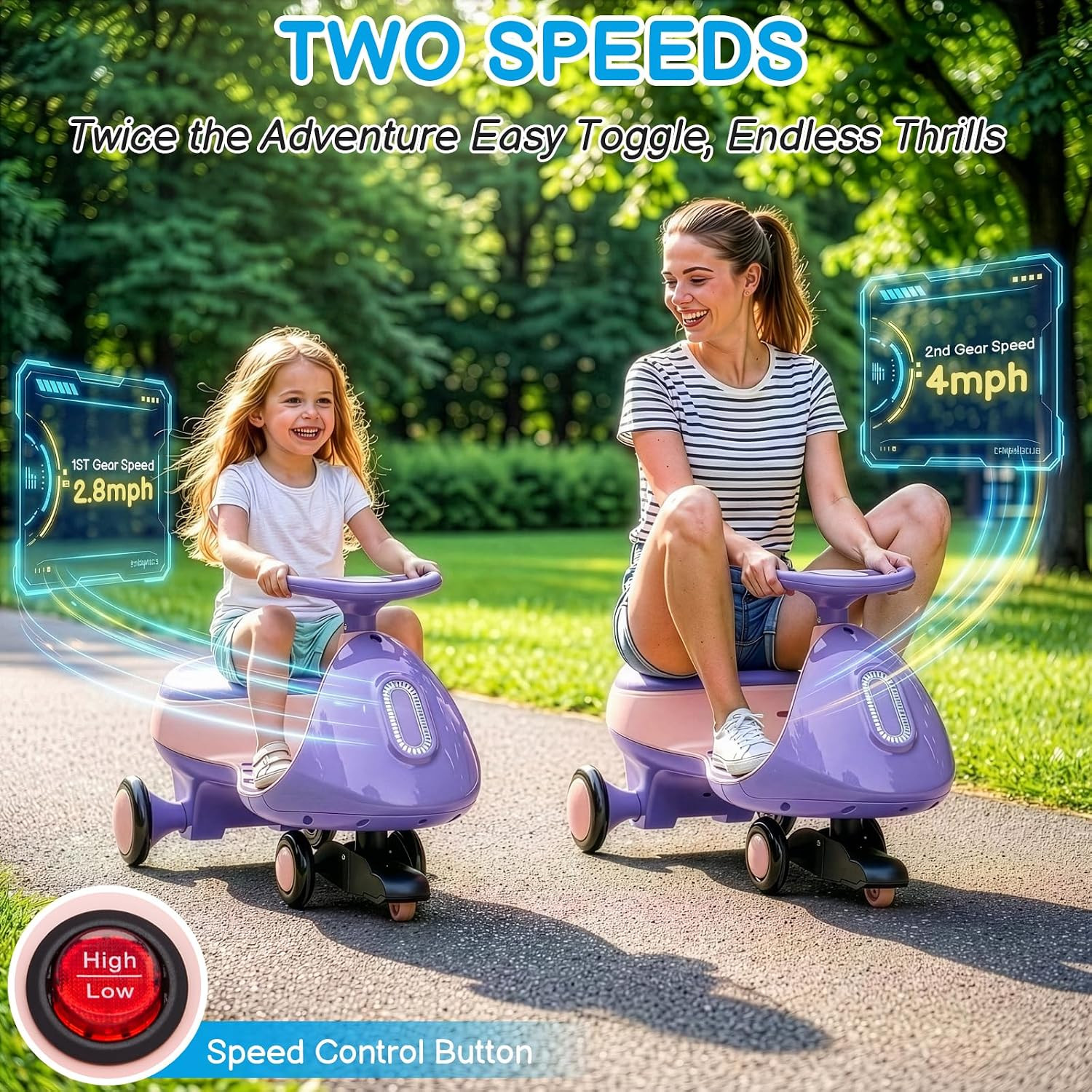 12V Electric Wiggle Car Ride on Toy with Pedal, 2 in 1 Rechargeable Battery Swin