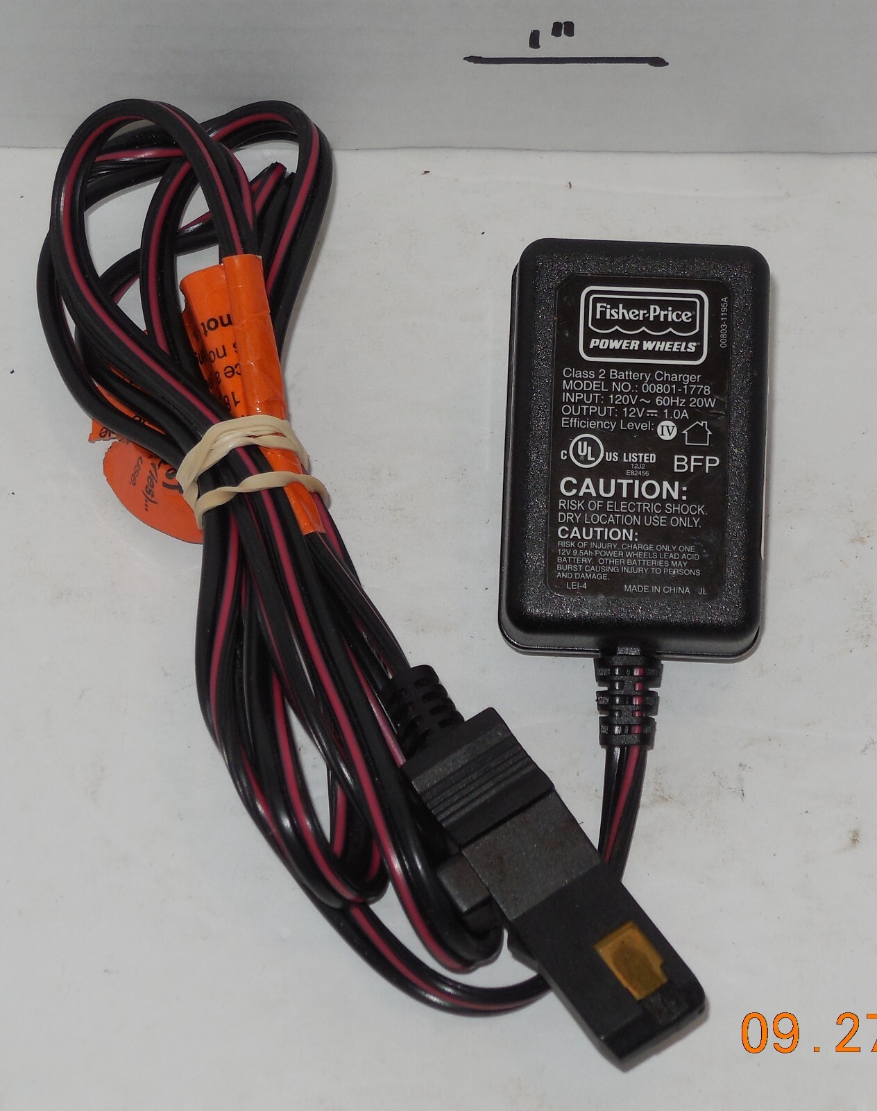 FISHER PRICE POWER WHEELS OEM Charging Cord Model 00801-1778 12 V