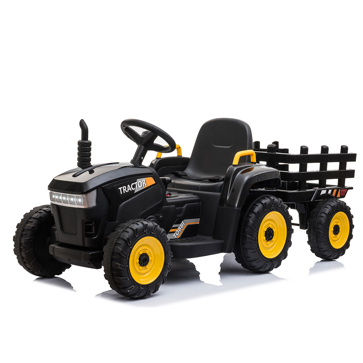 TOBBI Battery Powered Toy Car 12V Kids Ride On Car Electric Tractor w/ Trailer