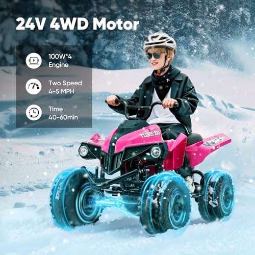 Pink 24V Iron-Frame ATV for Big Kids – 2 Seater – 4WD Heavy-Duty