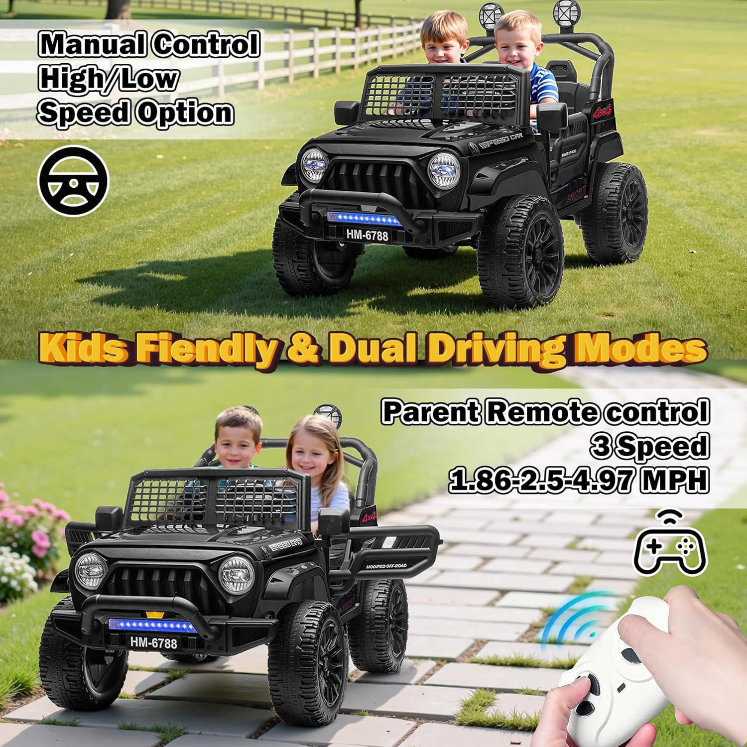 2 Seater Ride on Car for Kids, 24V Electric Vehicles W/20 Large Wide Seat, 4 Whe