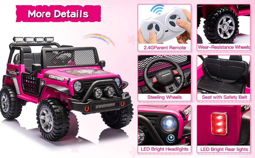 12V Electric Kids Ride On Car 2-Seater Truck Jeep Vehicle Toy w/Remote Control