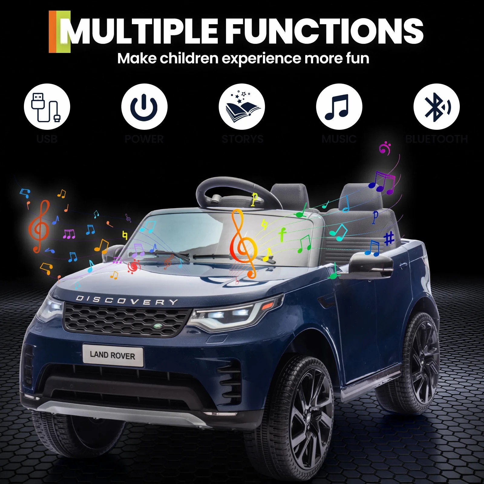 12V Kids Ride On Car Land Rover Style Dual Motor 3Speed Remote Control Dark Blue