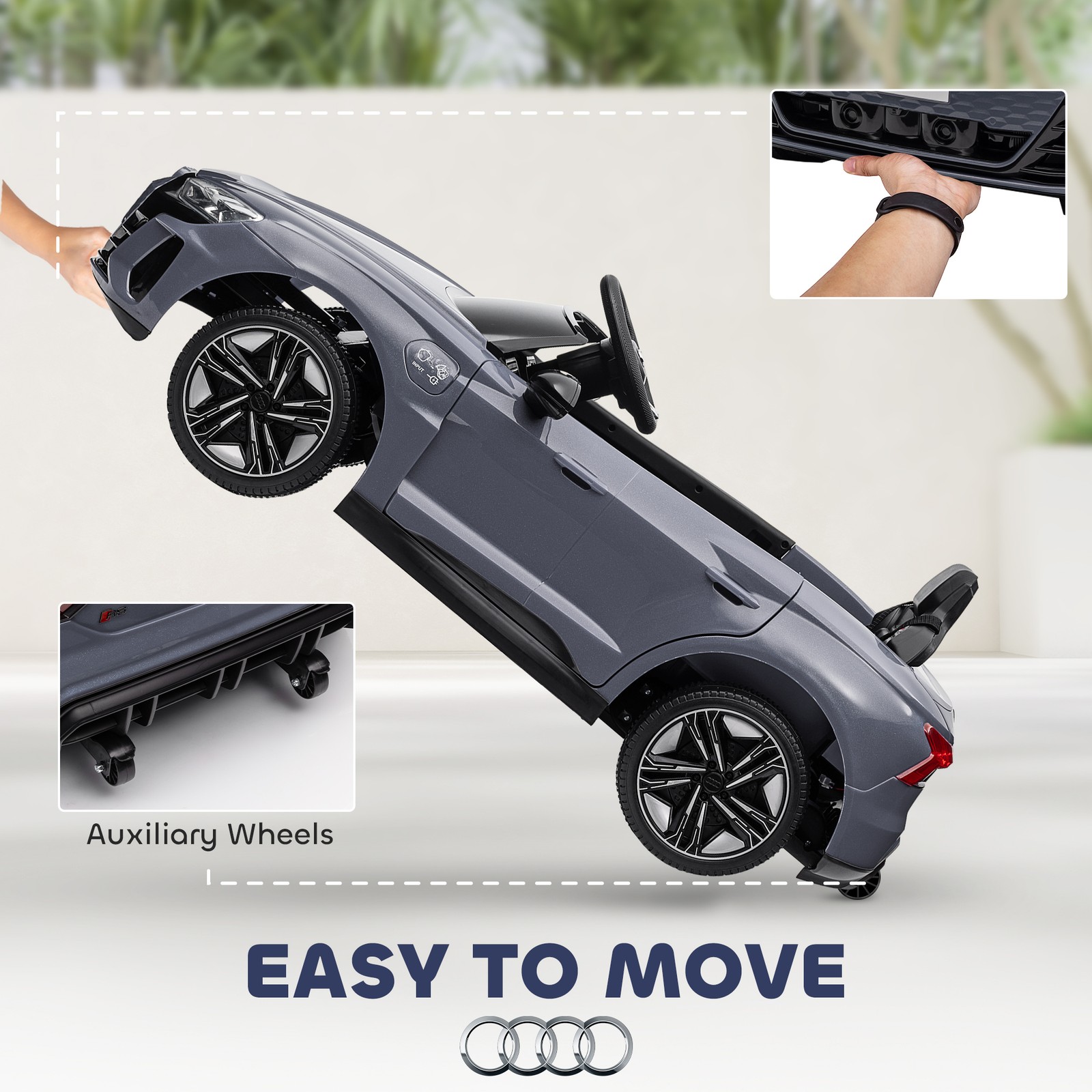 Licensed Audi 12V Electric Ride on Car with Remote Control, Horn Honking, Gray